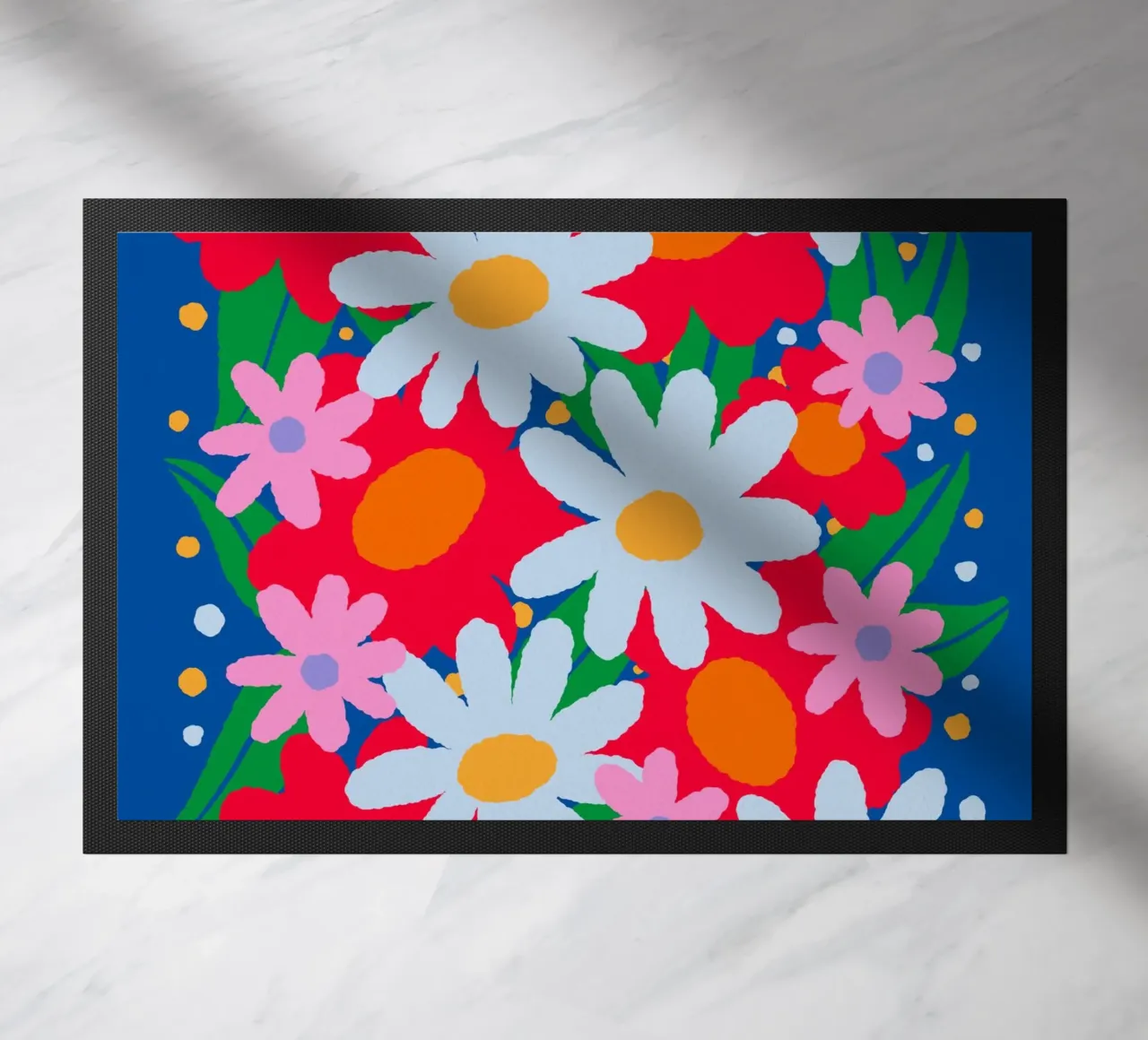 Bold colorful flowers doormat by Wackapacka