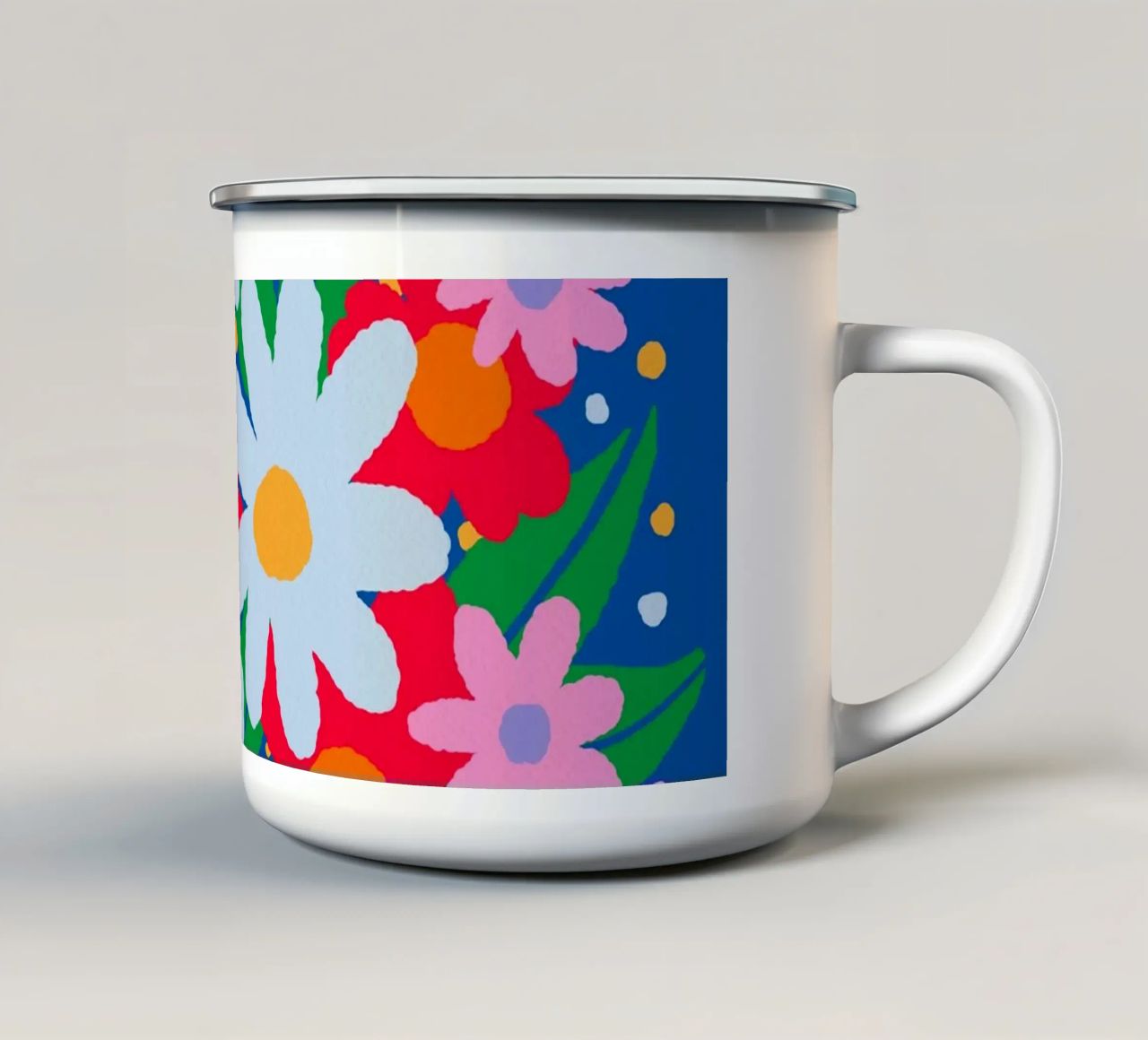 Fiori colorati e audaci tazza in smalto da Wackapacka