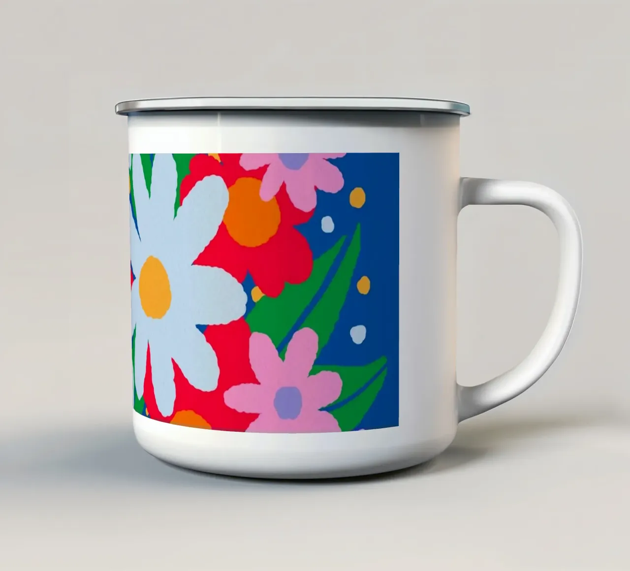 Bold colorful flowers enamel mug by Wackapacka