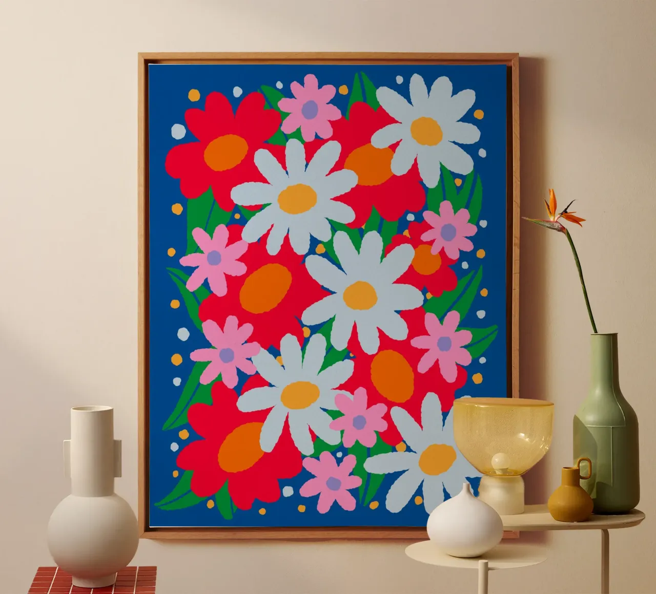 Fiori colorati e audaci tela con Cornice a cassetta da Wackapacka