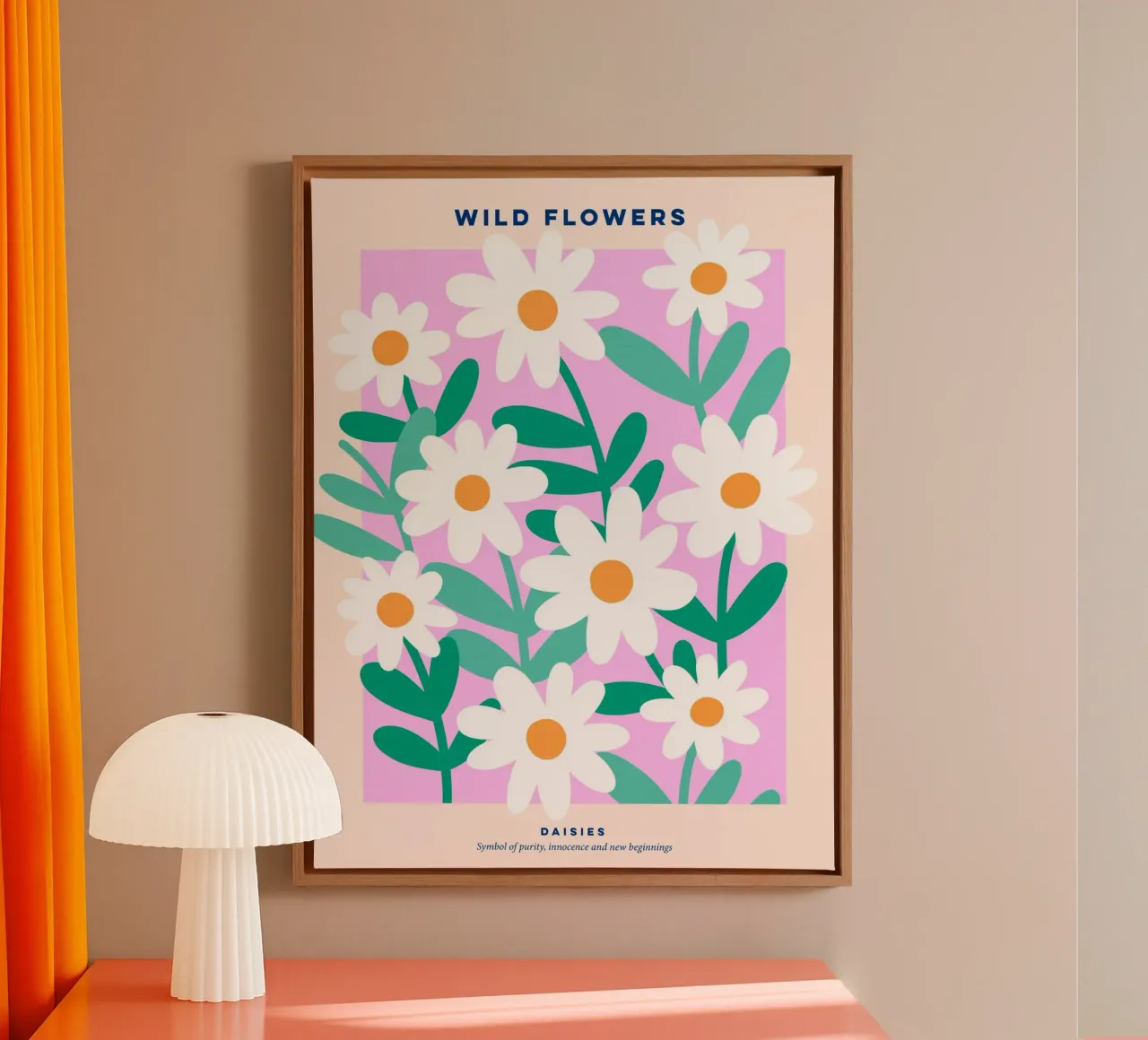 Poster floreale selvaggio Margherite in fiore - Rosa e verde tela con Cornice a cassetta da Dominique Vari