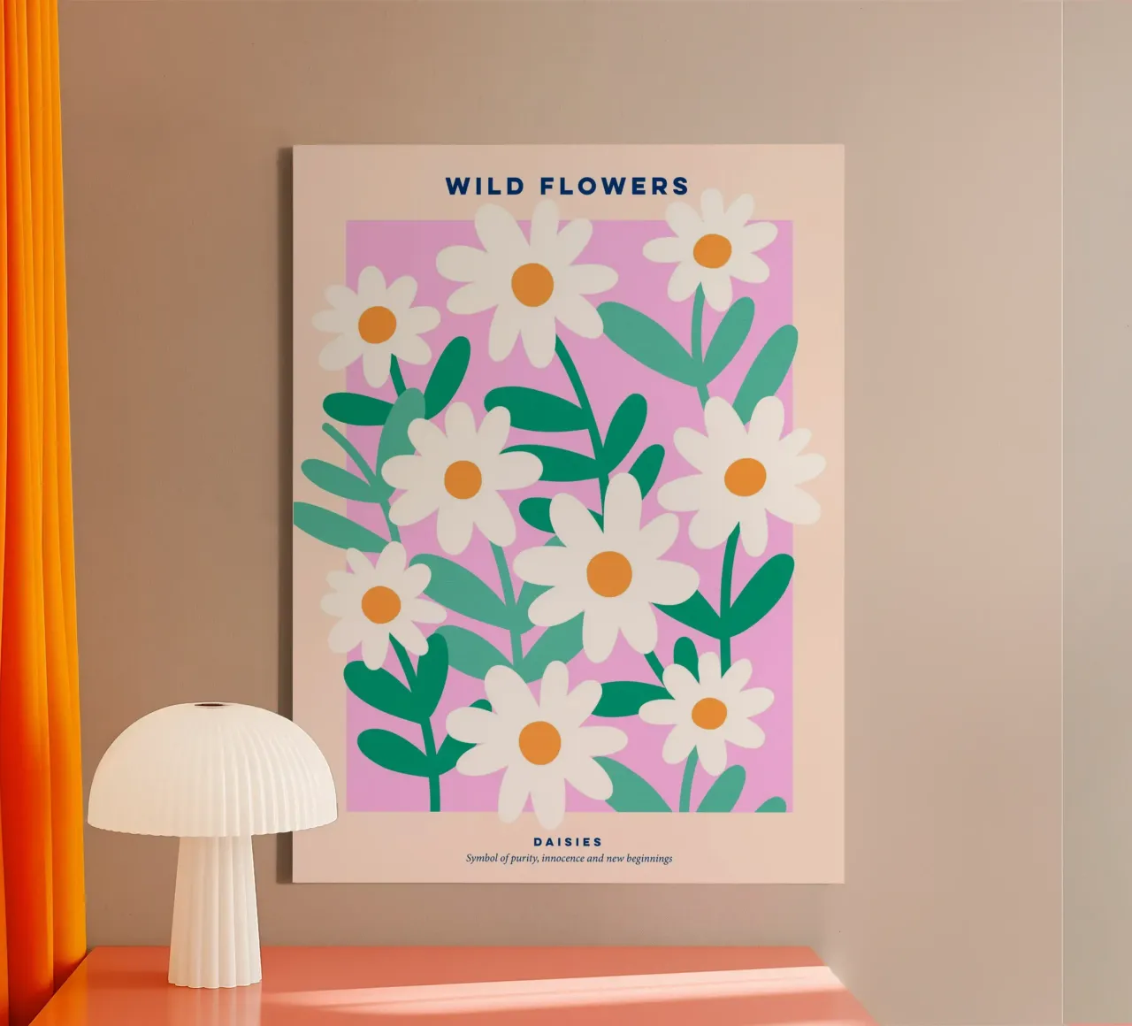 Poster floreale selvaggio Margherite in fiore - Rosa e verde tela con Cornice a cassetta da Dominique Vari