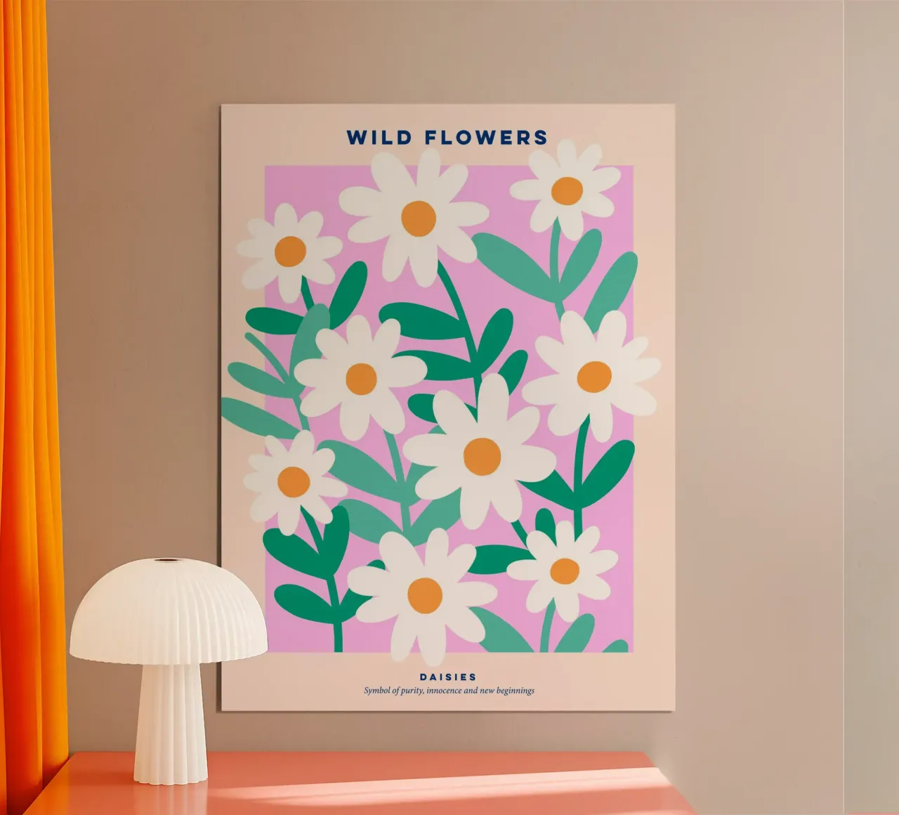 Poster floreale selvaggio Margherite in fiore - Rosa e verde carta hahnemühle da Dominique Vari