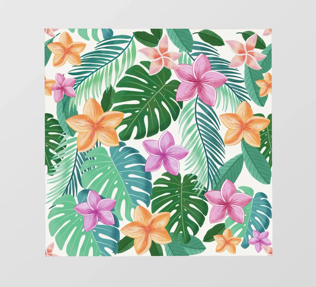 Sogno di un motivo tropicale. Con foglie di palma, monstera e plumeria pellicola backlit da CalliLetters