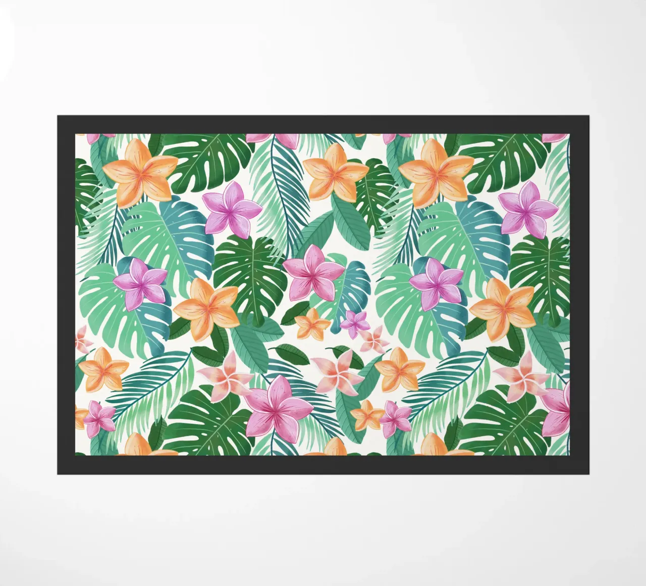 Sogno di un motivo tropicale. Con foglie di palma, monstera e plumeria zerbino da CalliLetters