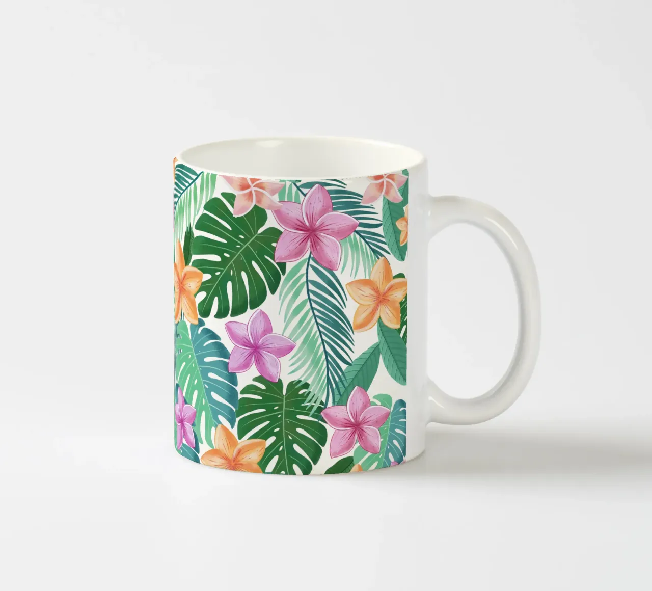 Sogno di un motivo tropicale. Con foglie di palma, monstera e plumeria tazza in ceramica da CalliLetters