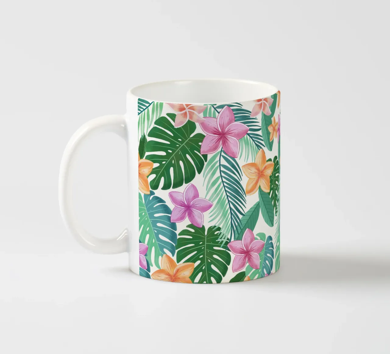 Sogno di un motivo tropicale. Con foglie di palma, monstera e plumeria tazza in ceramica da CalliLetters