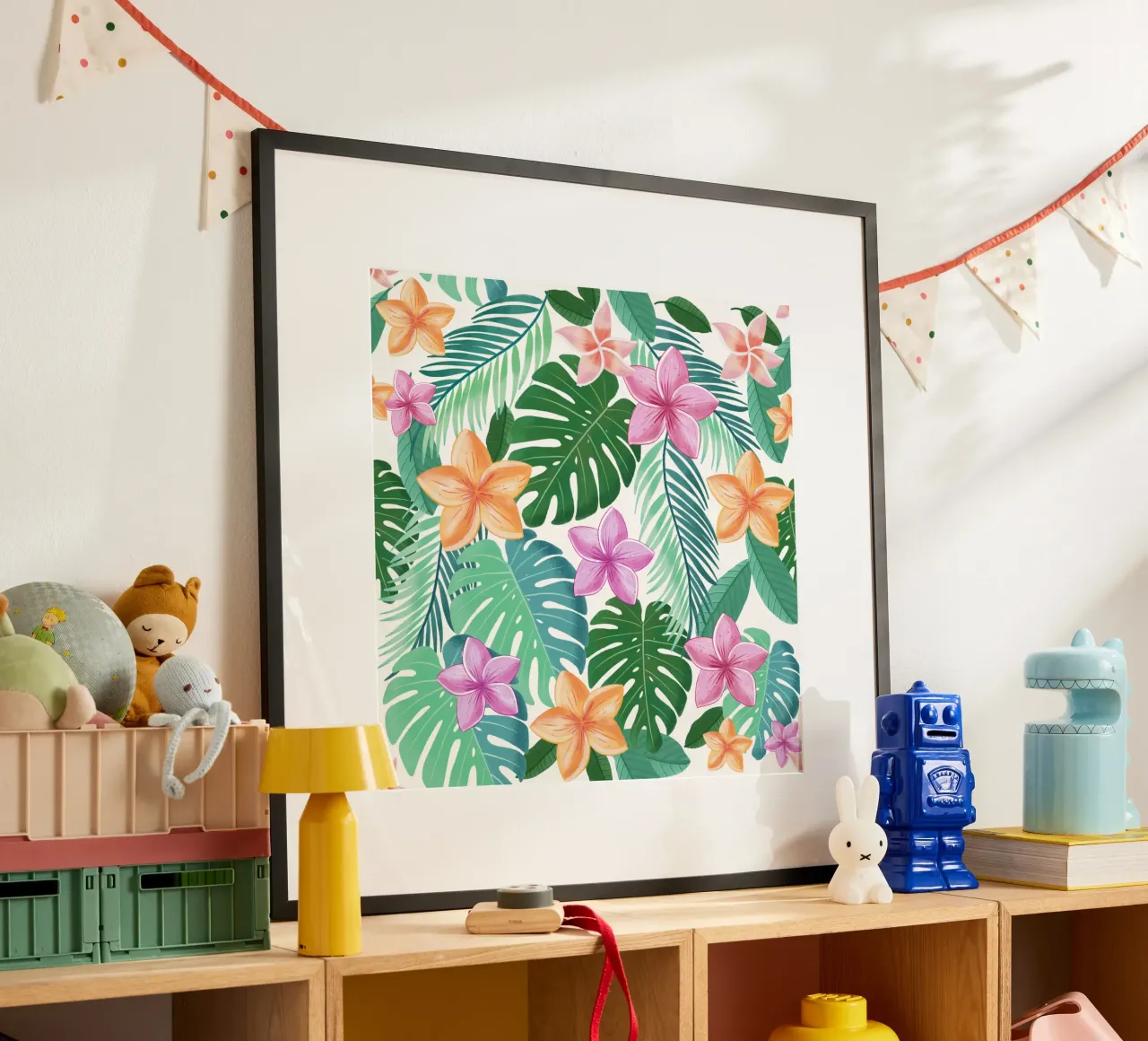 Sogno di un motivo tropicale. Con foglie di palma, monstera e plumeria carta hahnemühle da CalliLetters