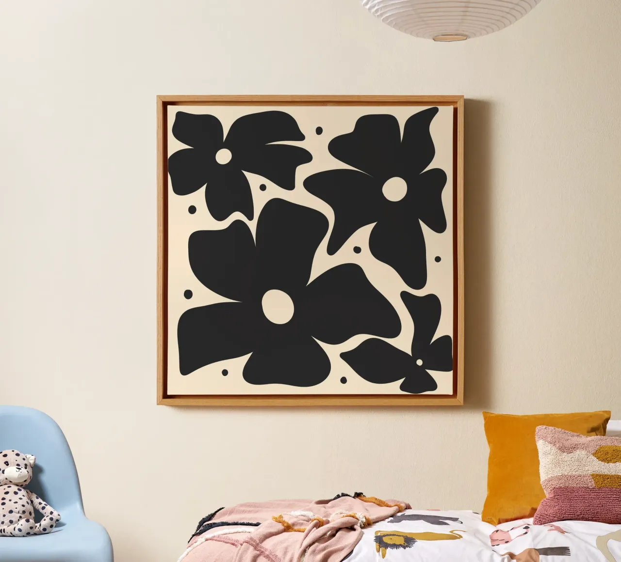 Abstracte monochrome bloemen 2 canvas met Baklijst van Wackapacka