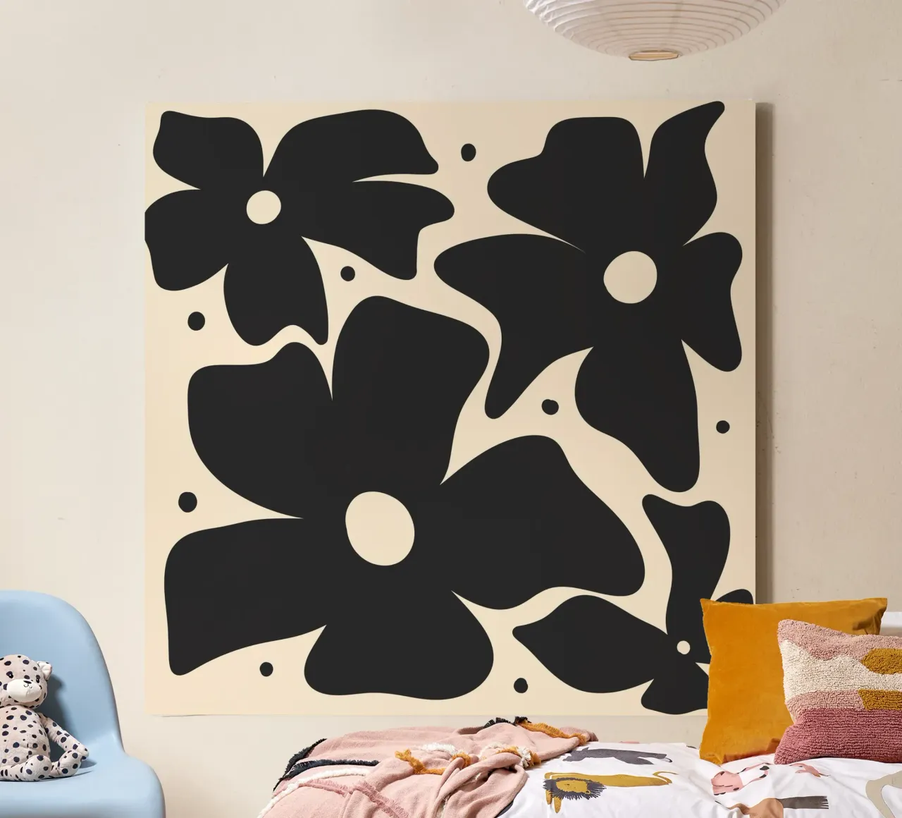 Abstracte monochrome bloemen 2 canvas met Baklijst van Wackapacka