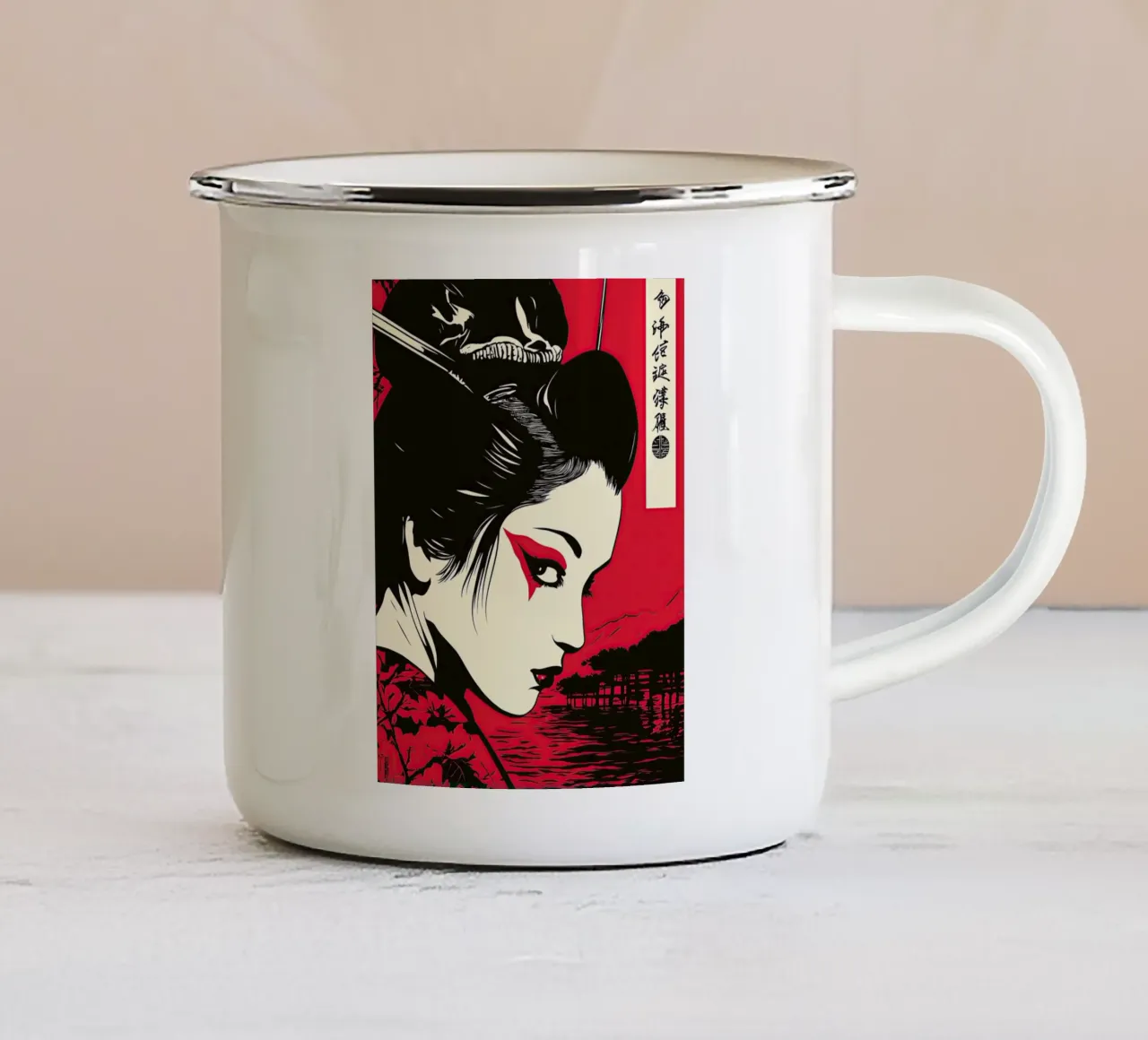Geisha giapponese in rosso tazza in smalto da Autofocus