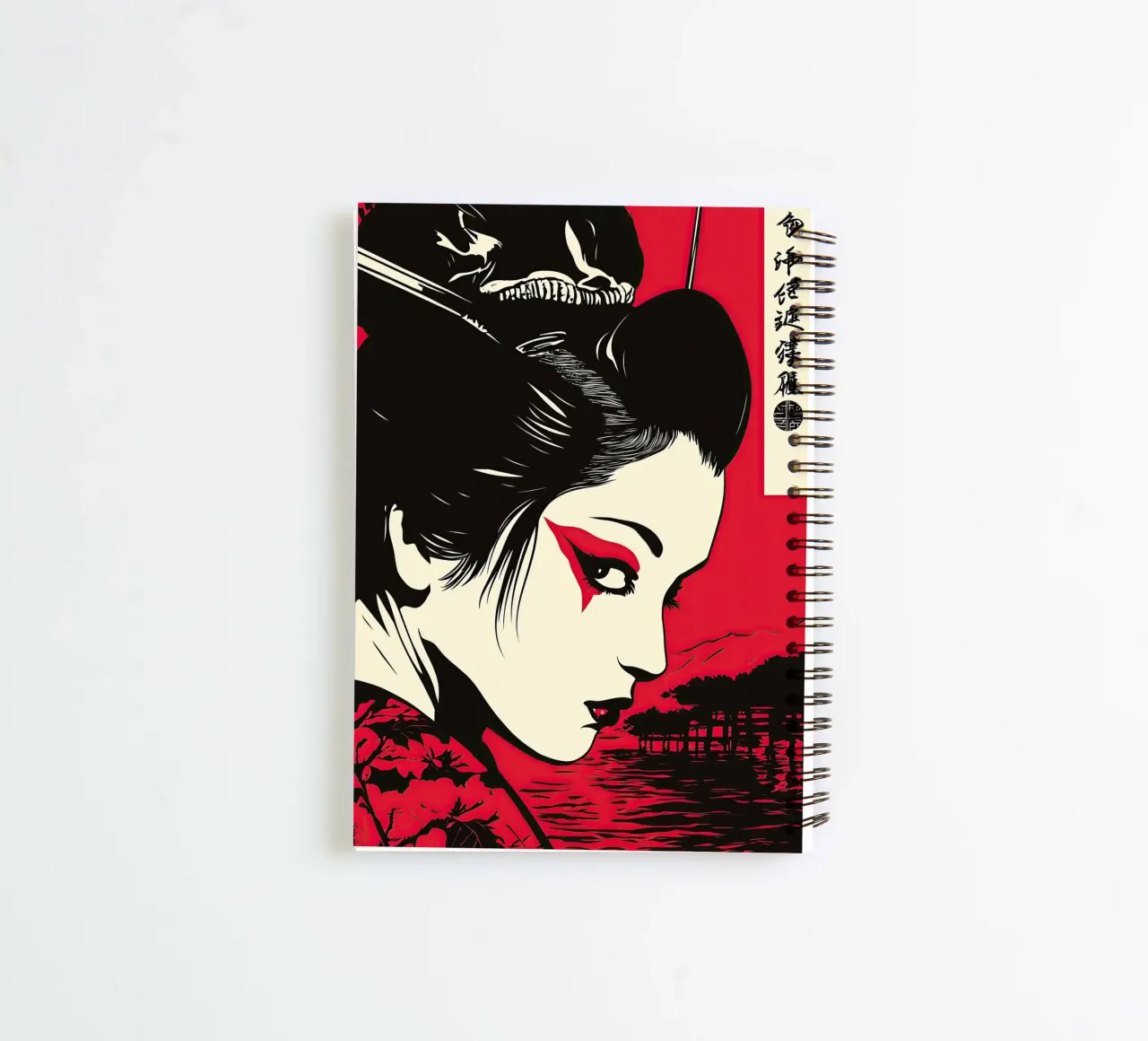 Japanese geisha in red | neo-ukiyo-e style spiral notebook by Autofocus