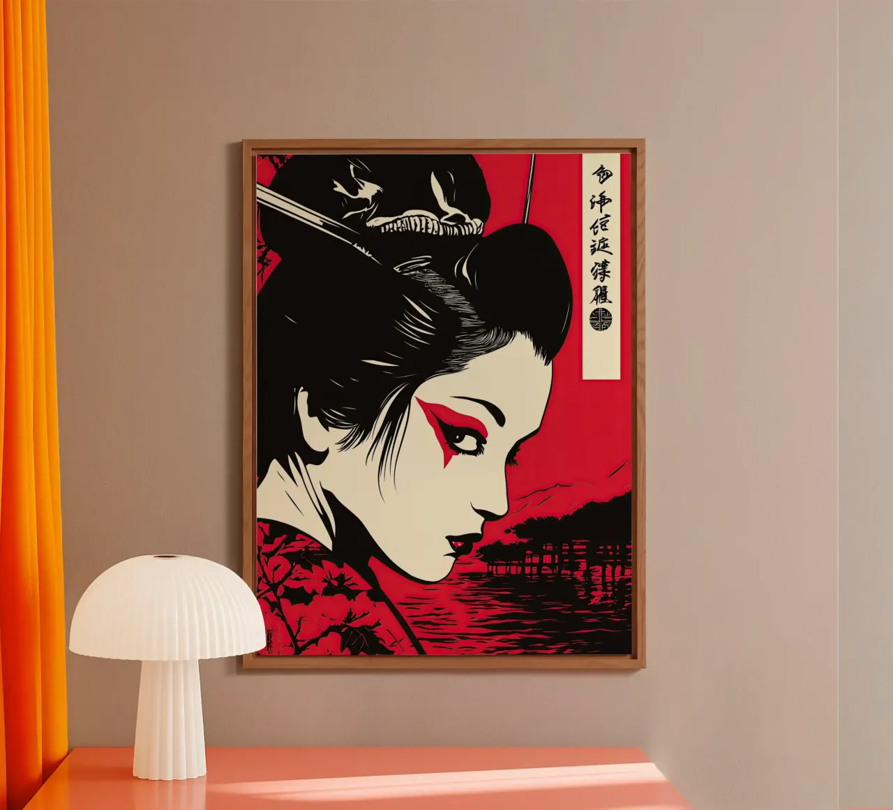Geisha giapponese in rosso alluminio dibond da Autofocus