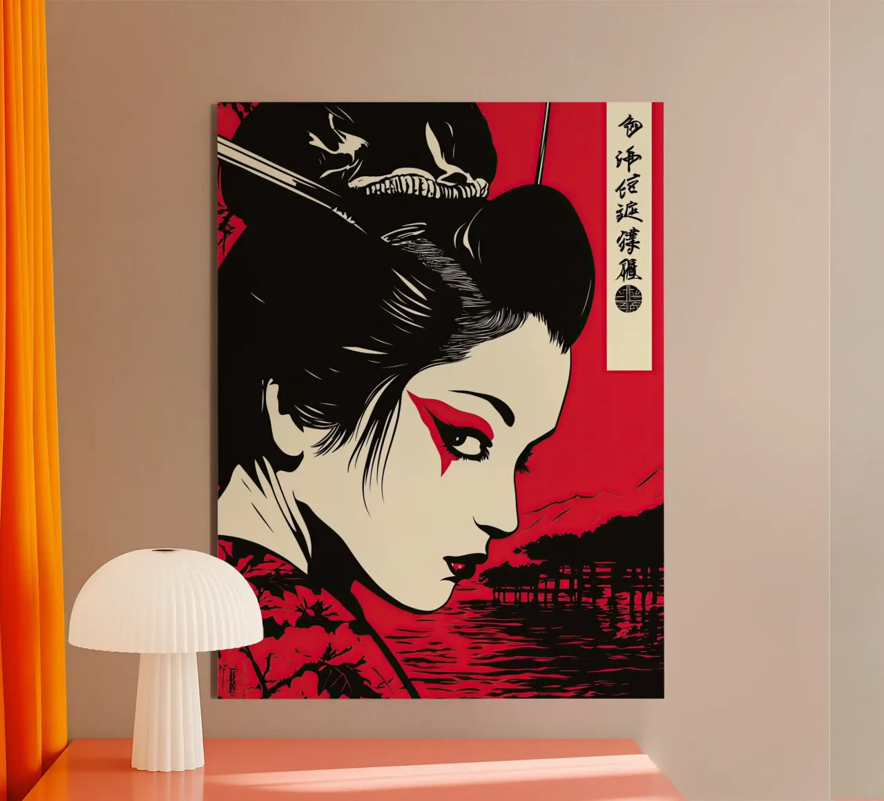 Geisha giapponese in rosso alluminio dibond da Autofocus