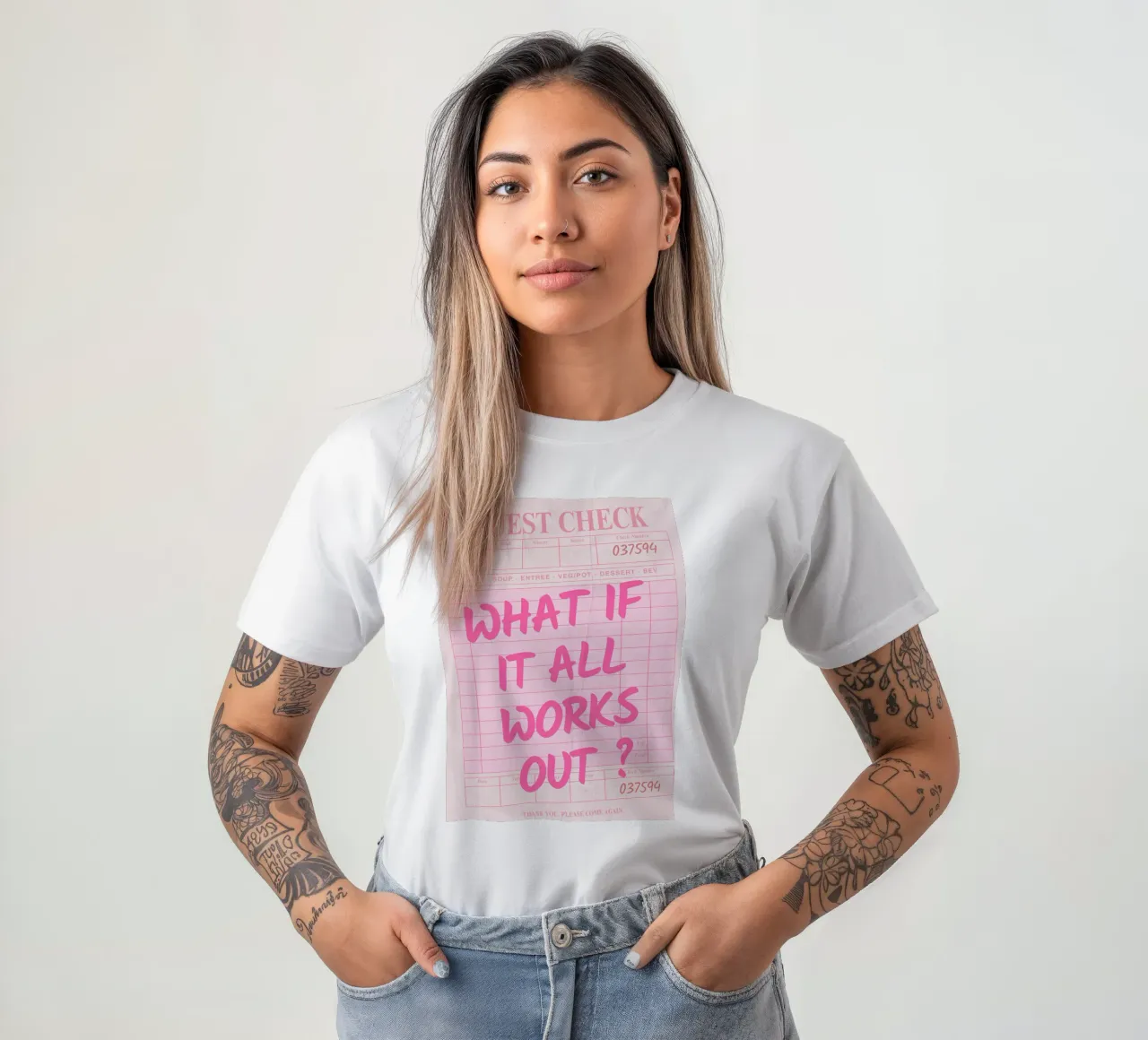 Guest Check,What If It All Works Out, Trendy Typography t-shirt by pdigitalprints