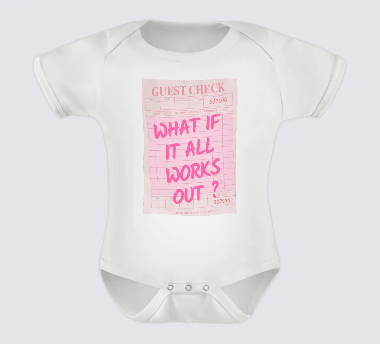Guest Check,What If It All Works Out, Trendy Typography short-sleeve baby romper by pdigitalprints