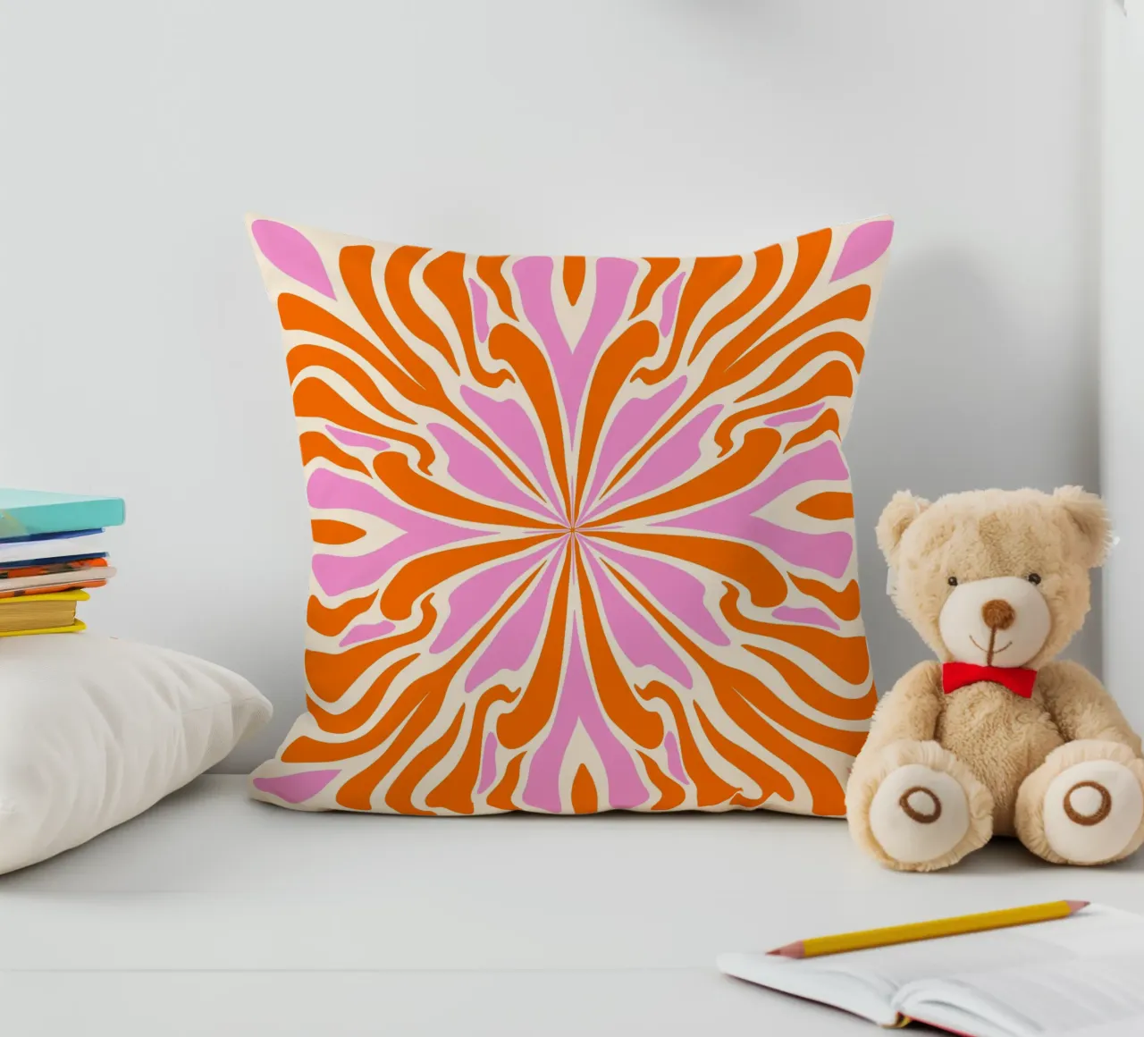 Abstract psychedelic symmetrical petals decorative cushion by Wackapacka