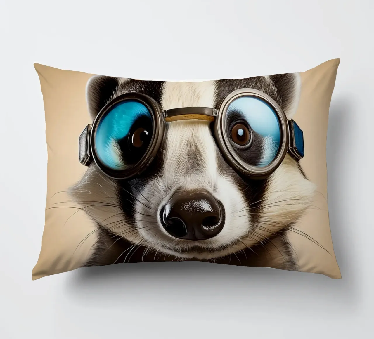 Adventurous Badger in Goggles | Fun Animal Art Print decorative cushion by FlexiDesignsByK