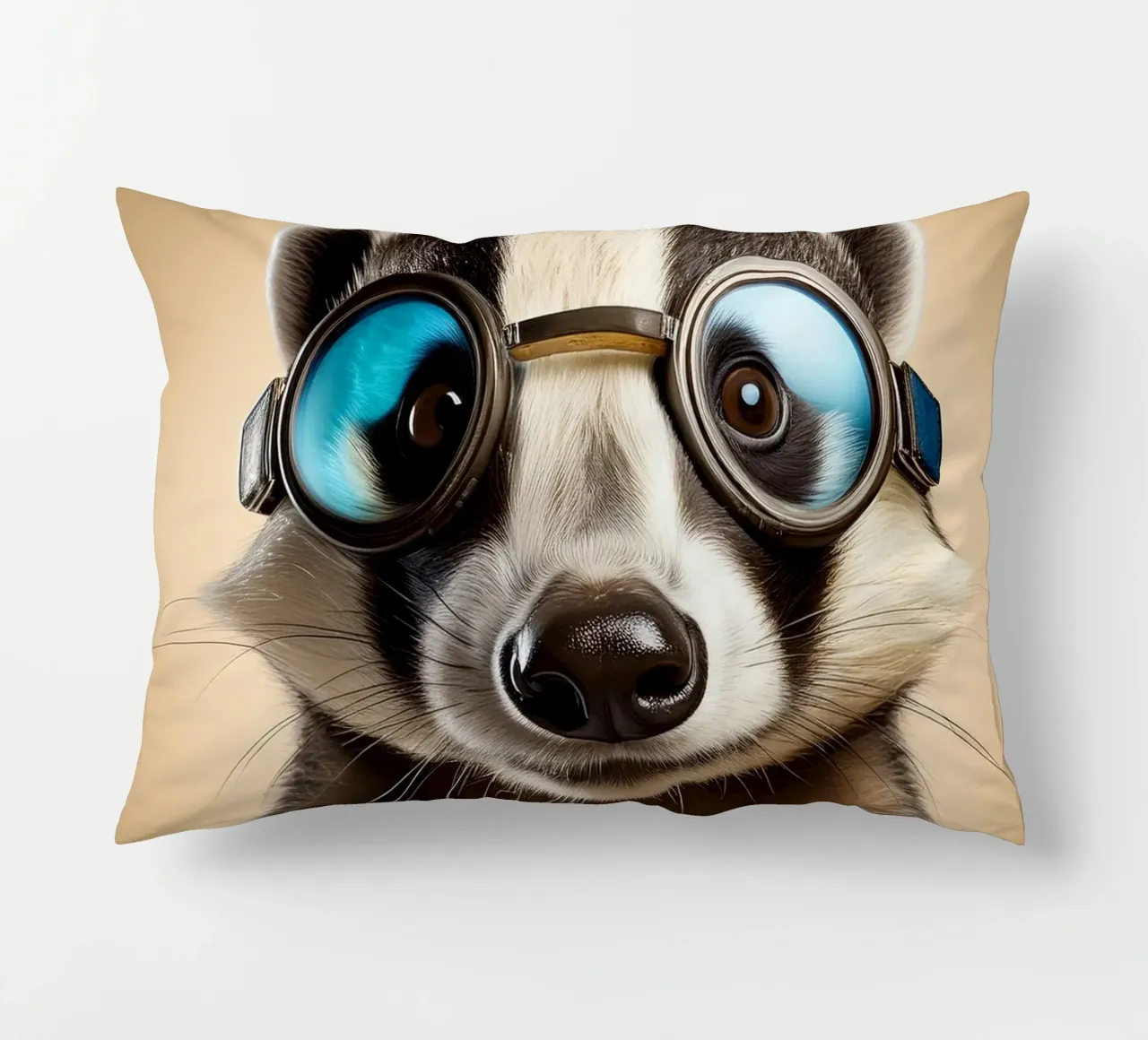 Adventurous Badger in Goggles | Fun Animal Art Print decorative cushion by FlexiDesignsByK