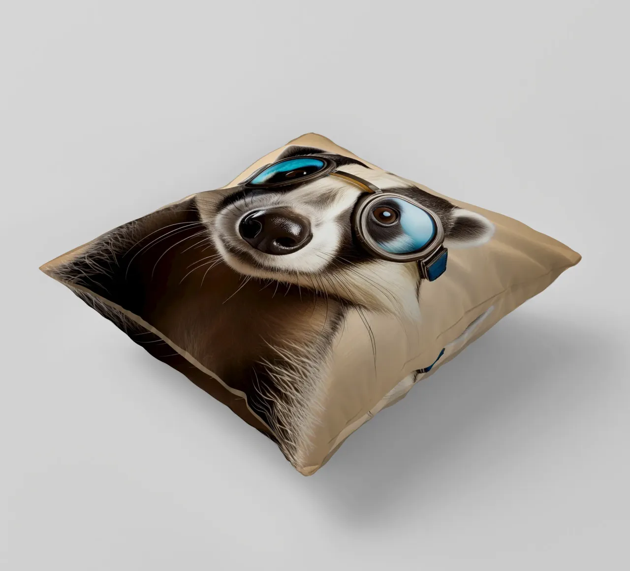 Adventurous Badger in Goggles | Fun Animal Art Print decorative cushion by FlexiDesignsByK