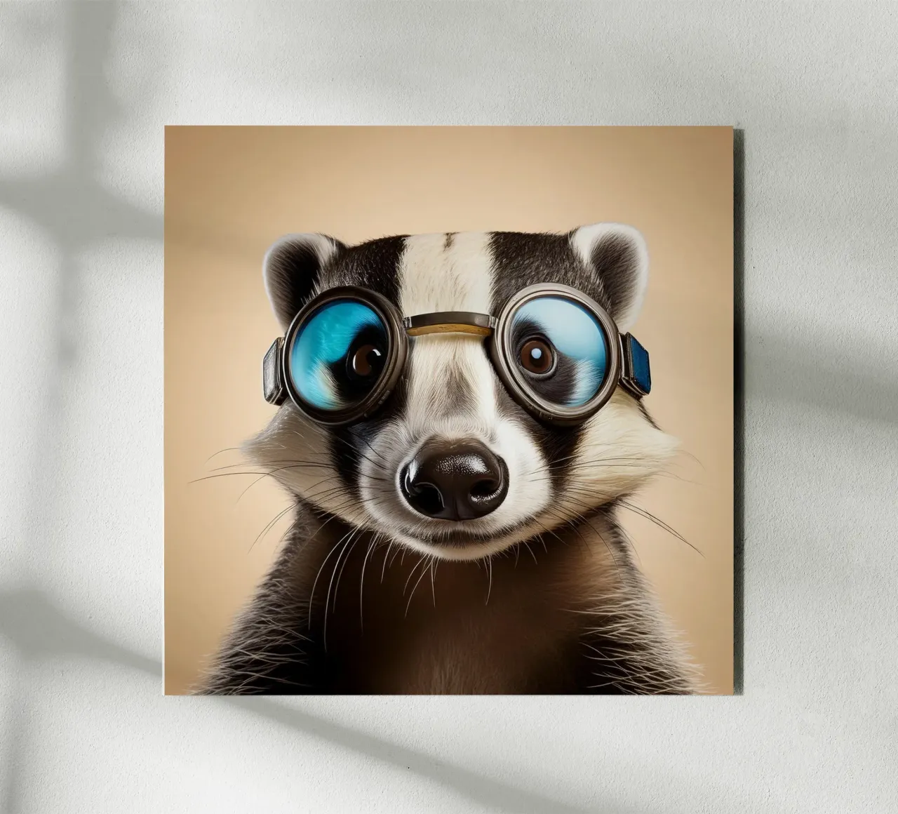 Adventurous Badger in Goggles | Fun Animal Art Print alu-dibond by FlexiDesignsByK