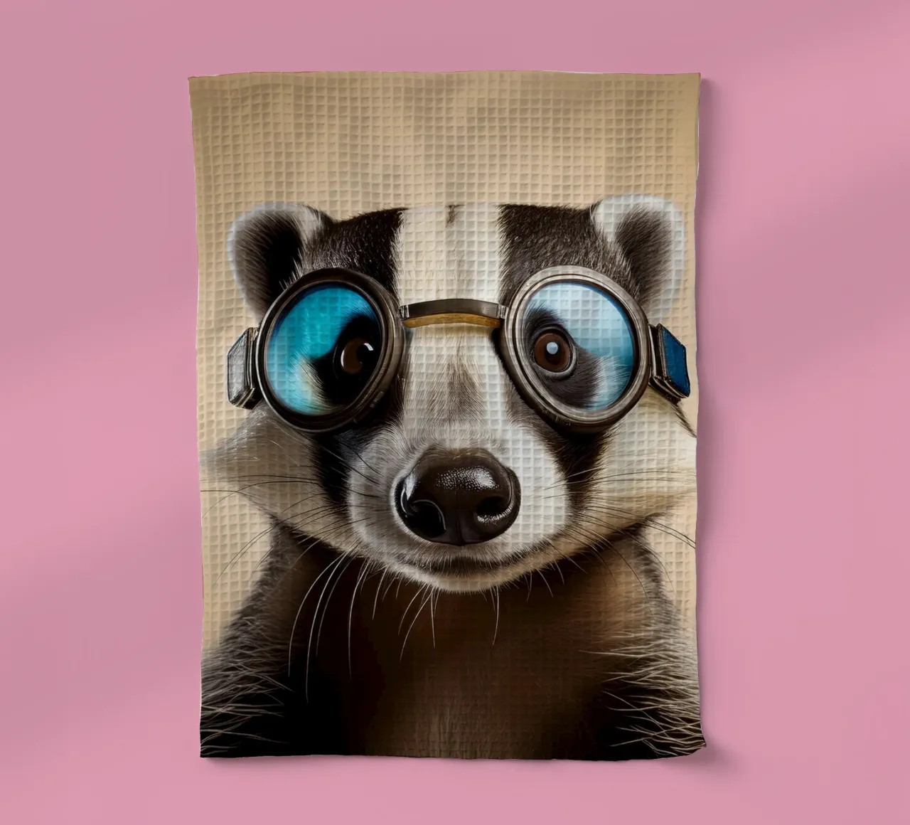 Adventurous Badger in Goggles | Fun Animal Art Print tea towel by FlexiDesignsByK