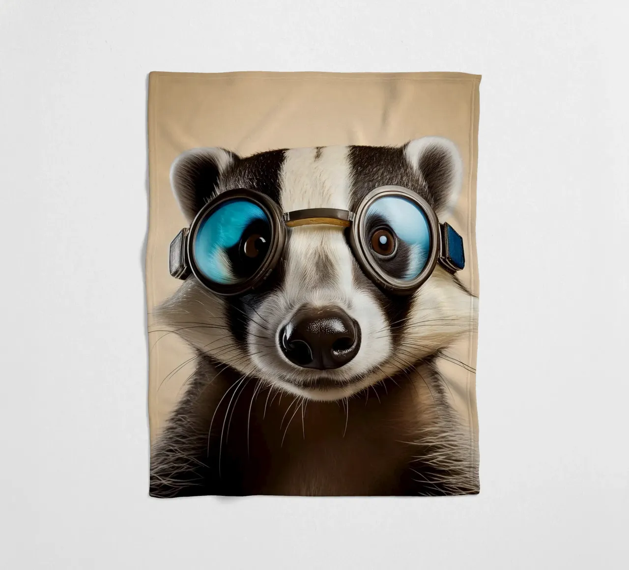Adventurous Badger in Goggles | Fun Animal Art Print fleece blanket by FlexiDesignsByK