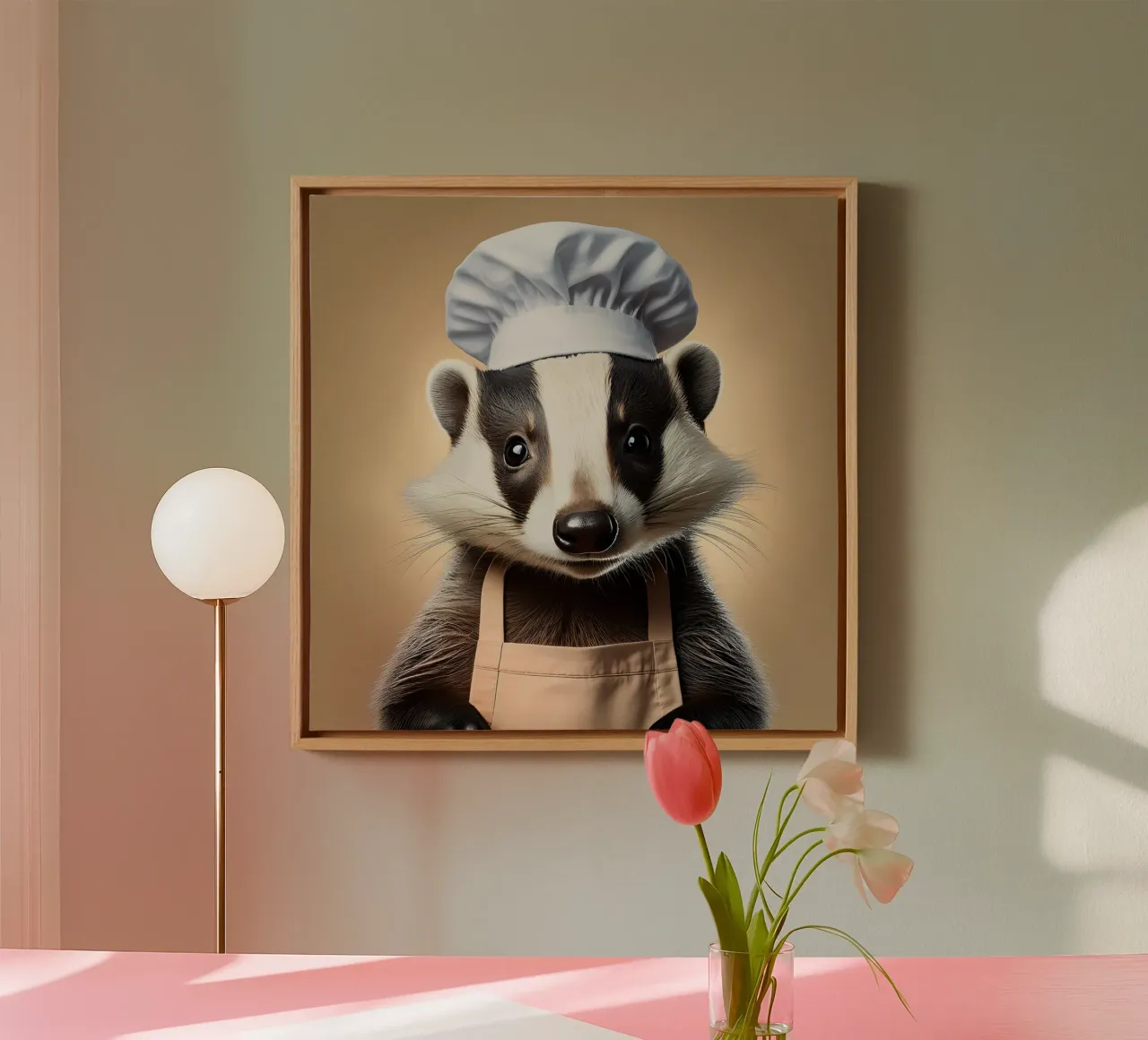 Charming Badger Chef Art Print | Whimsical Animal Decor canvas with Floater frame by FlexiDesignsByK