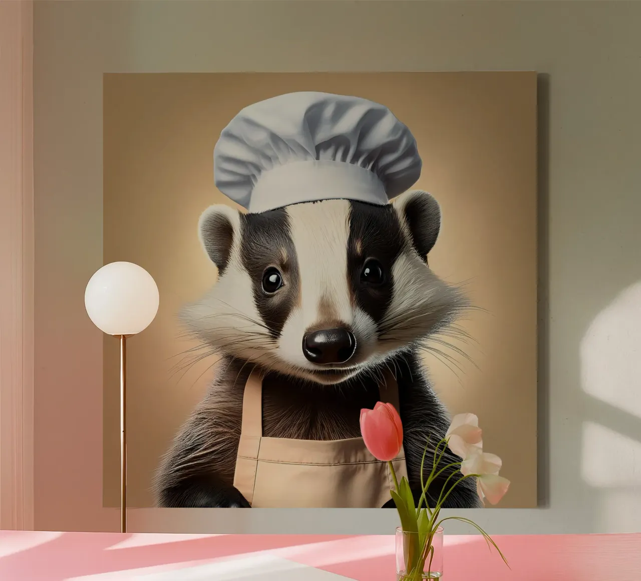 Charming Badger Chef Art Print | Whimsical Animal Decor canvas with Floater frame by FlexiDesignsByK