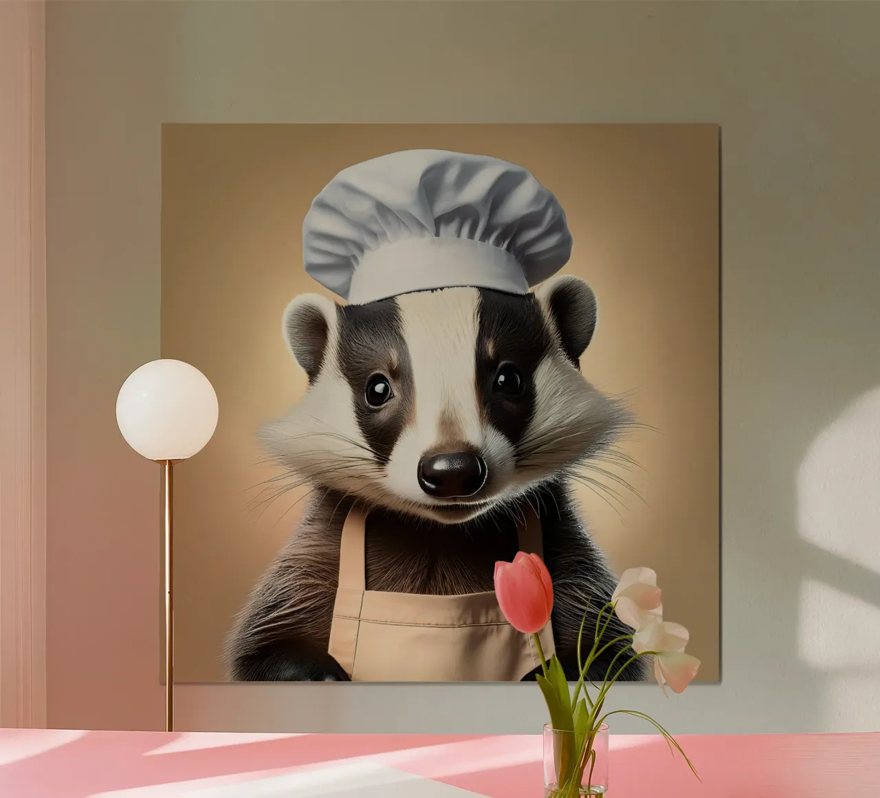 Charmanter Dachs Chef Kunstdruck | Skurrile Tier Dekor Poster mit Aluminium Rahmen von FlexiDesignsByK