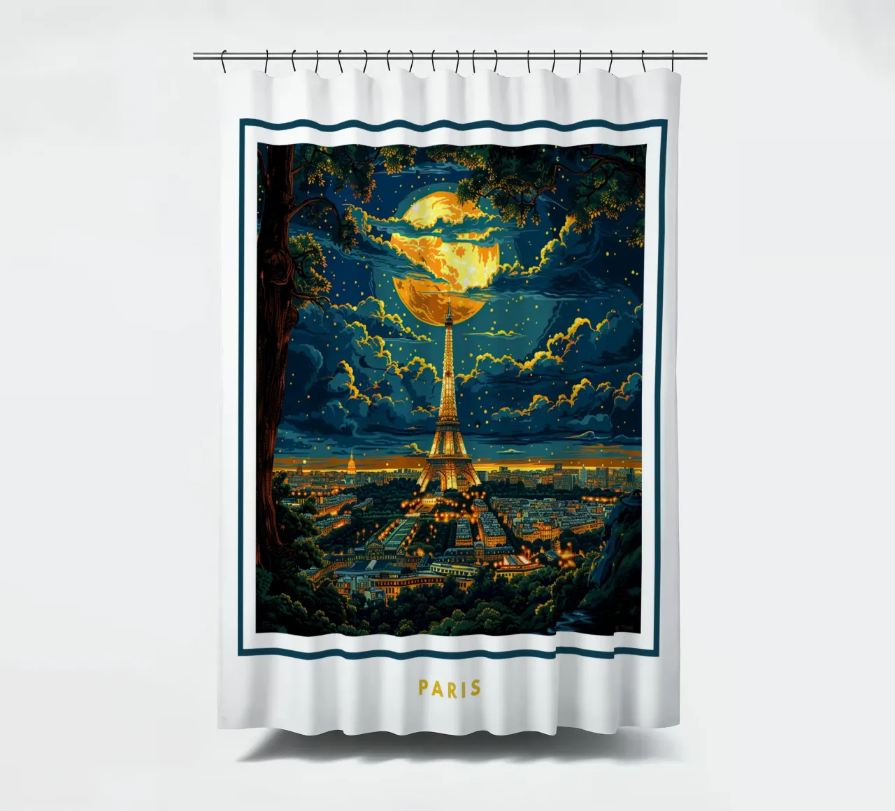 Paris "Eiffel's Glow" tenda da doccia da Nikis Art Studio