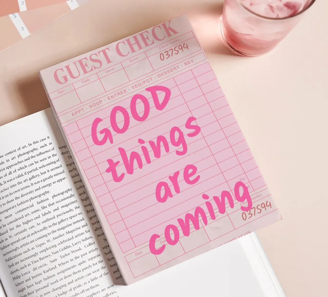 Guest Check Print, Trendy Art, Good Things Are Coming notebook by pdigitalprints