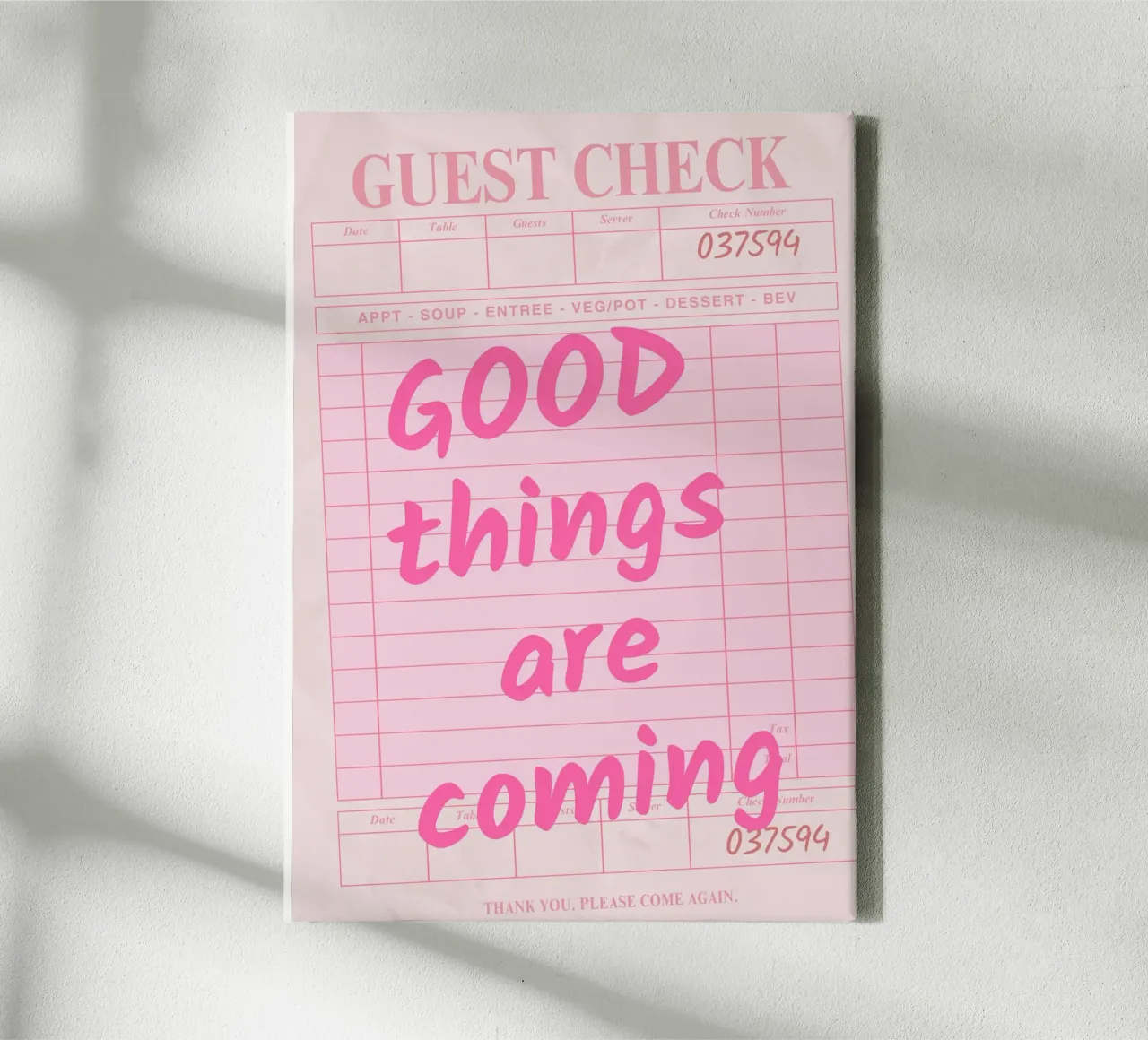 Guest Check Print, Trendy Art, Good Things Are Coming canvas by pdigitalprints