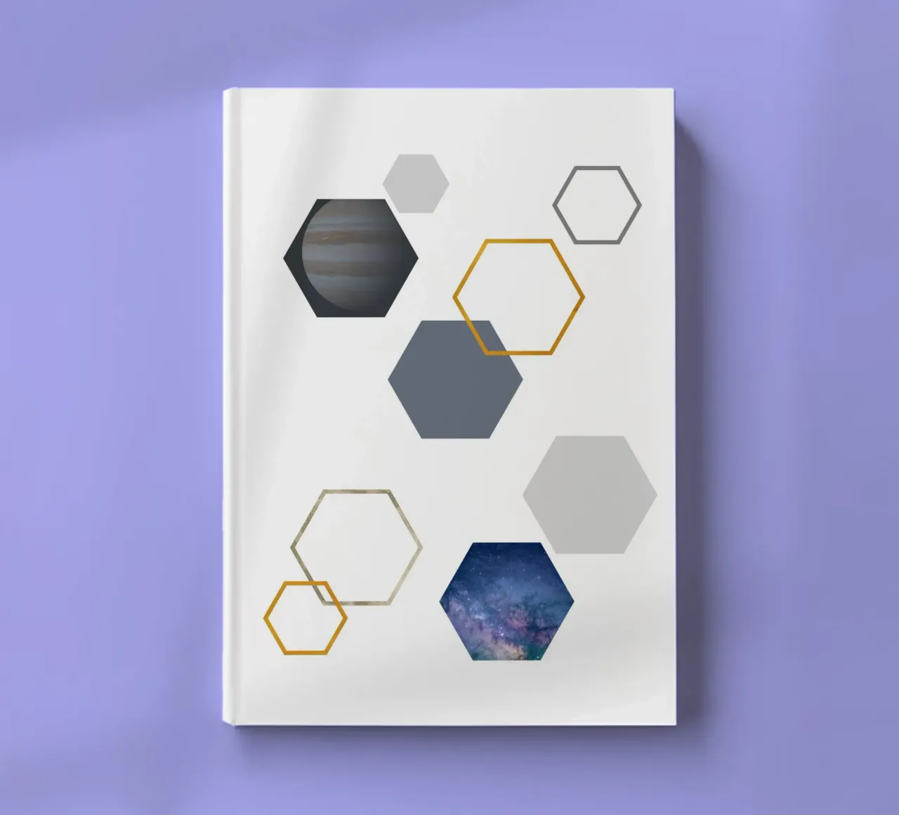 Hexagonal shapes and planet notebook by LisaArtes