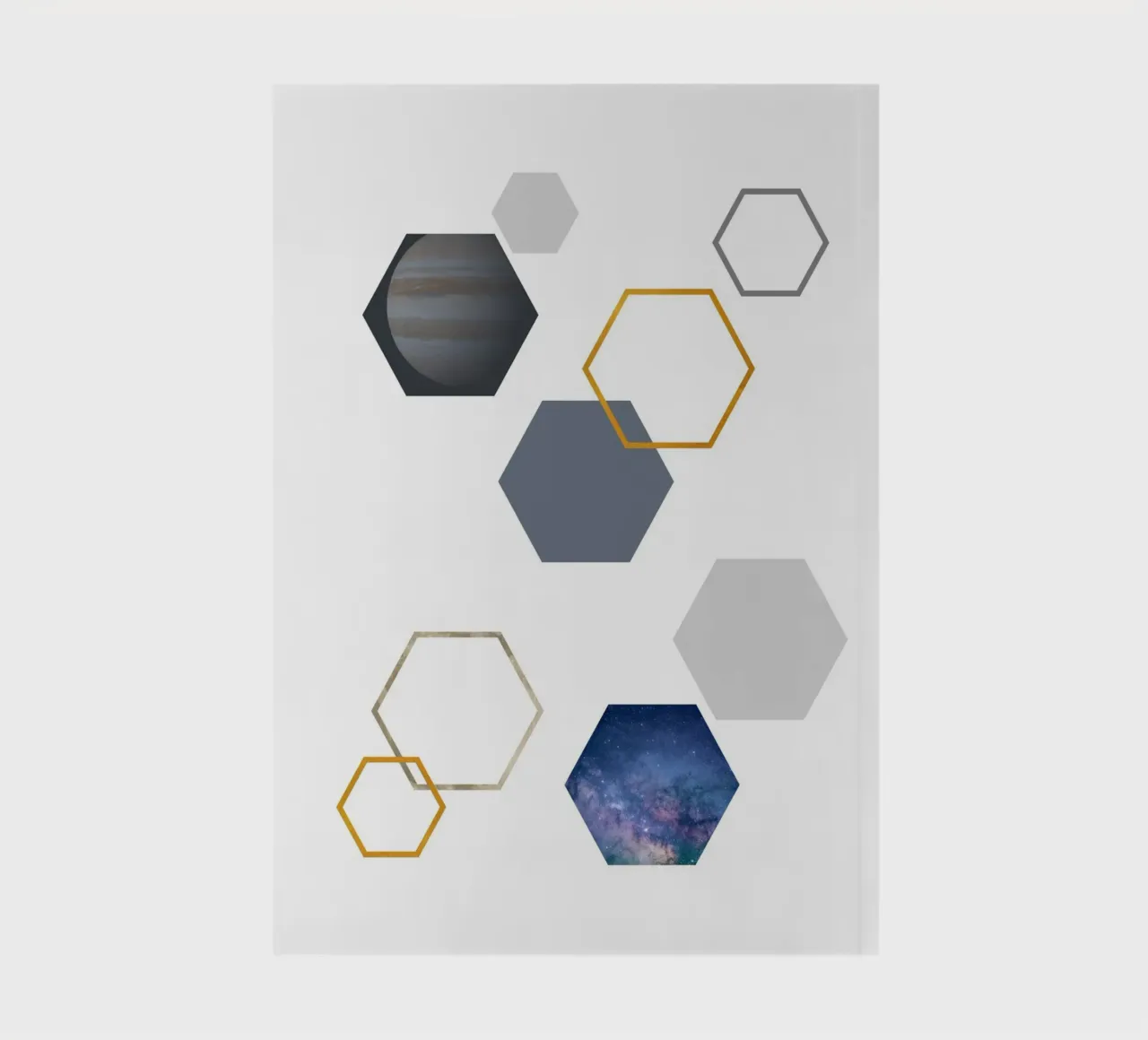 Hexagonal shapes and planet notebook by LisaArtes