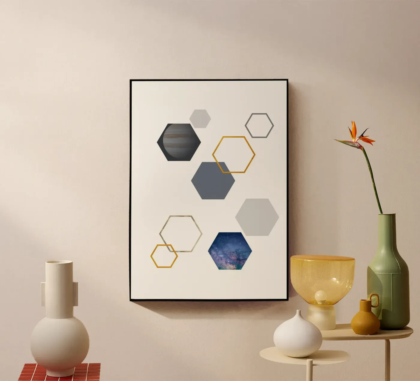 Hexagonal shapes and planet Acryl-Glas von LisaArtes