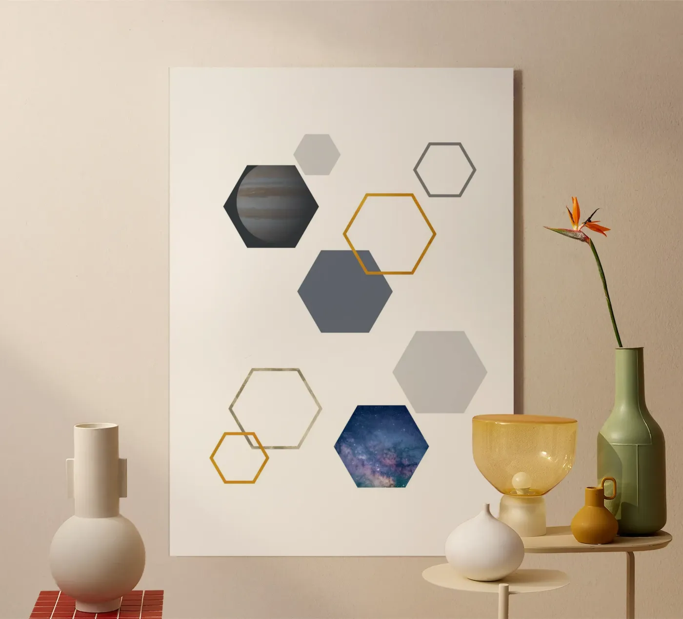 Hexagonal shapes and planet Acryl-Glas von LisaArtes
