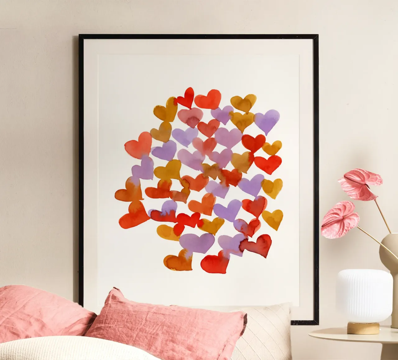 Cuori acquerellati retrò poster da Wackapacka