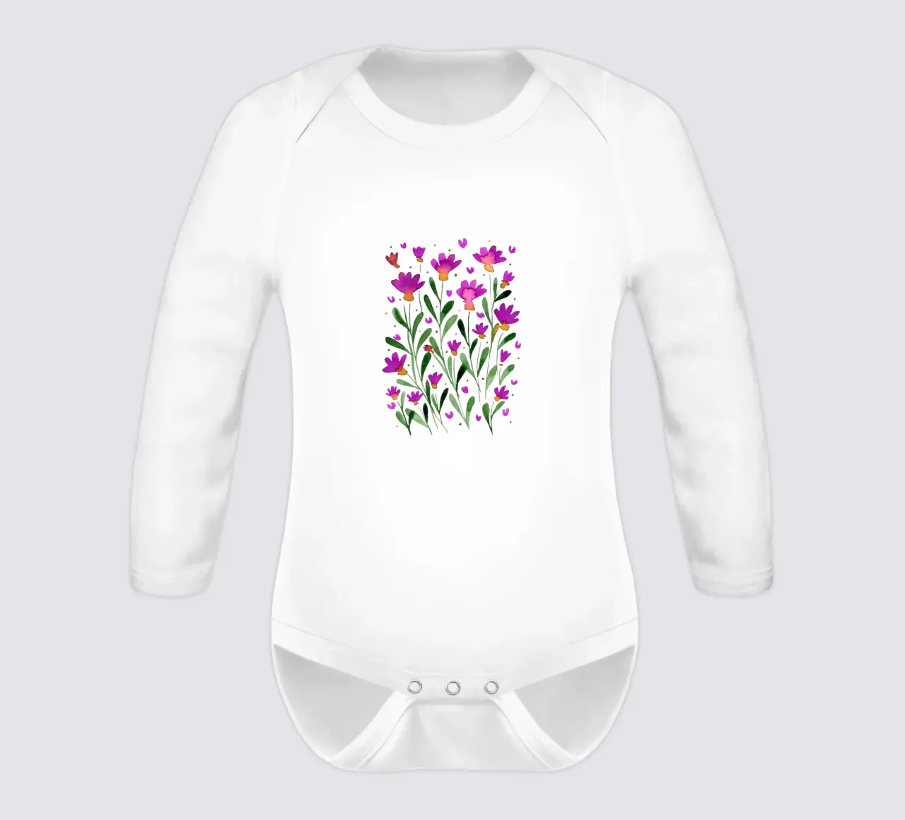 Fiori acquerellati forget me not - magenta body neonato maniche lunghe da Wackapacka