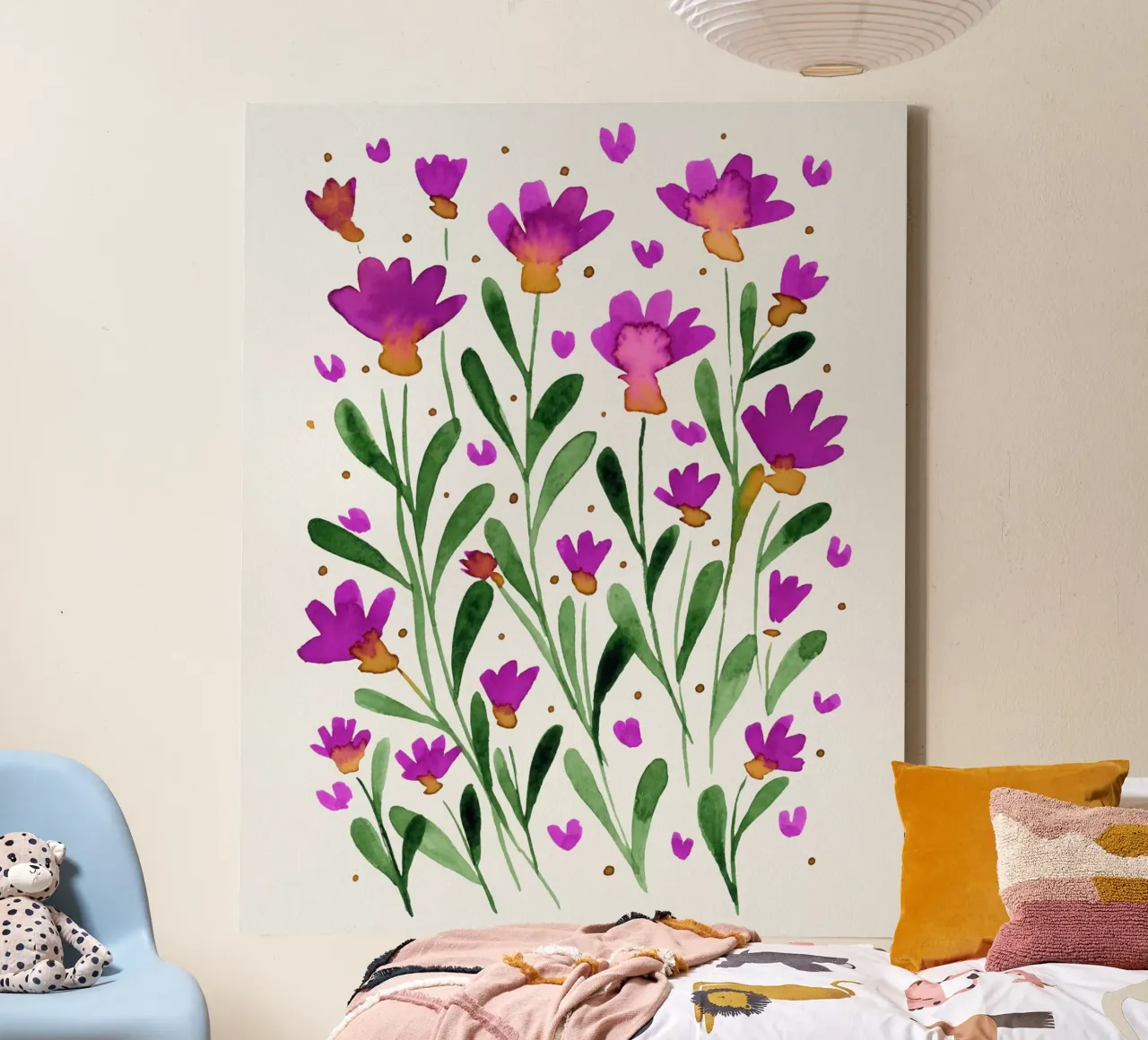 Watercolor forget me not flowers - magenta canvas by Wackapacka