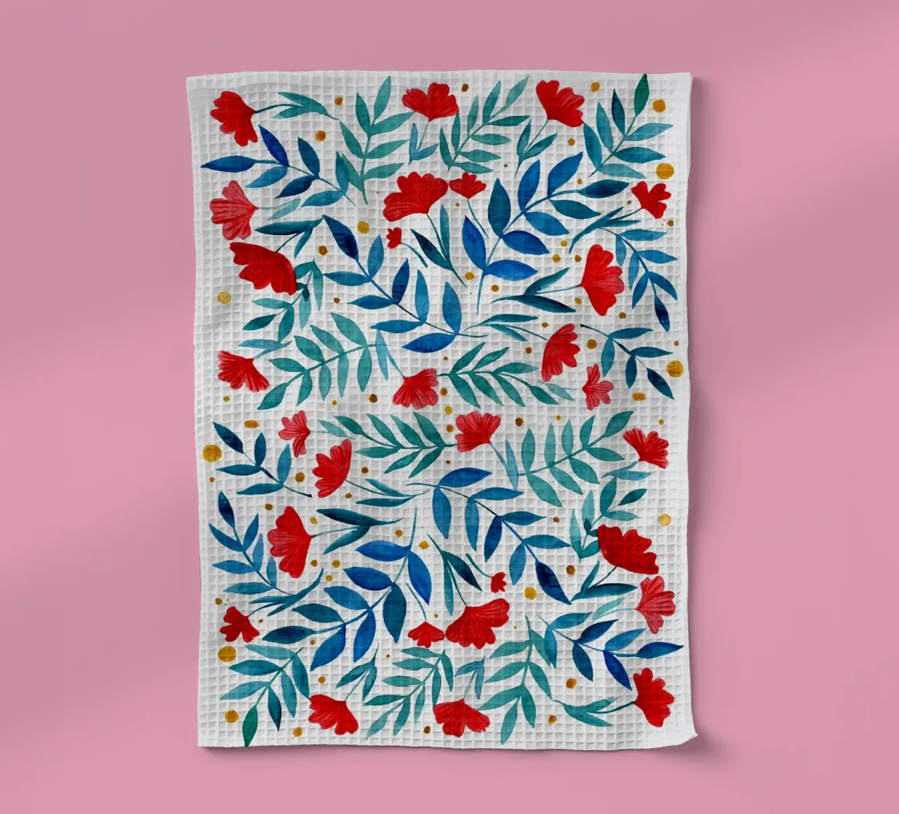 Magici fiori acquerellati - rosso e turchese canovaccio da cucina da Wackapacka