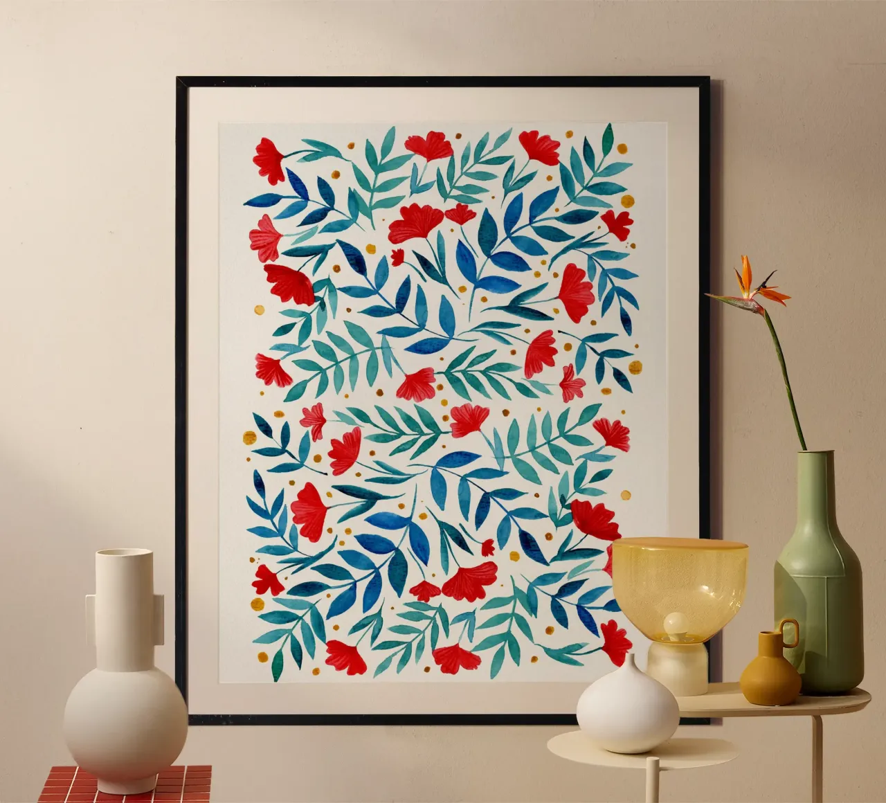 Magici fiori acquerellati - rosso e turchese carta hahnemühle da Wackapacka