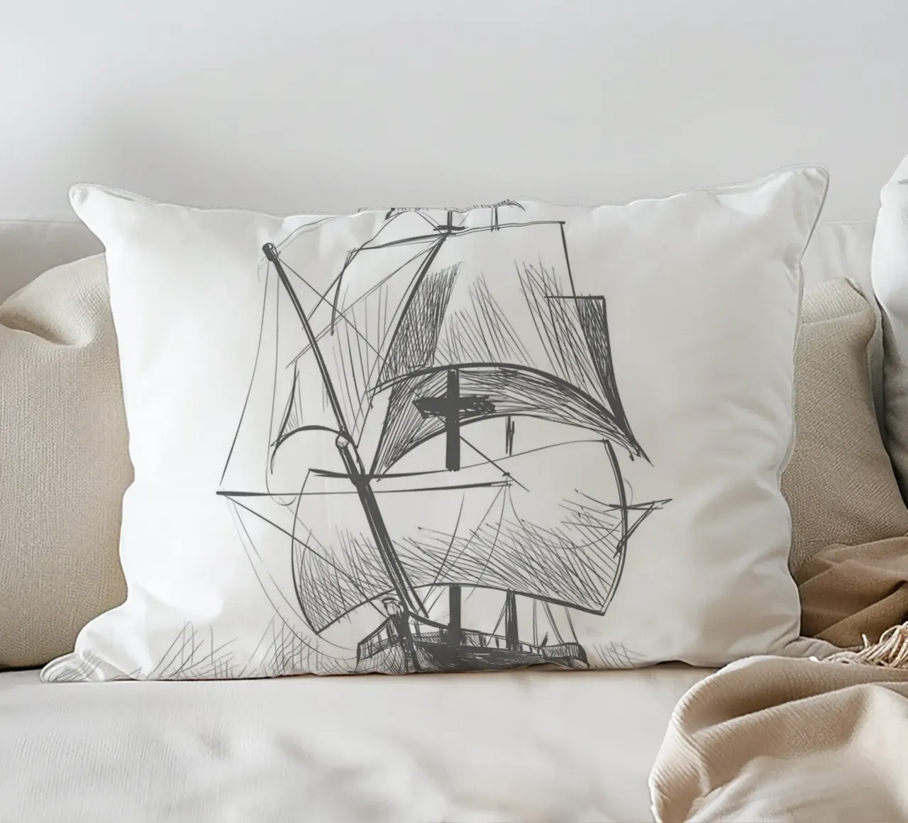 Sailing ship decorative cushion by Urban Art Draw