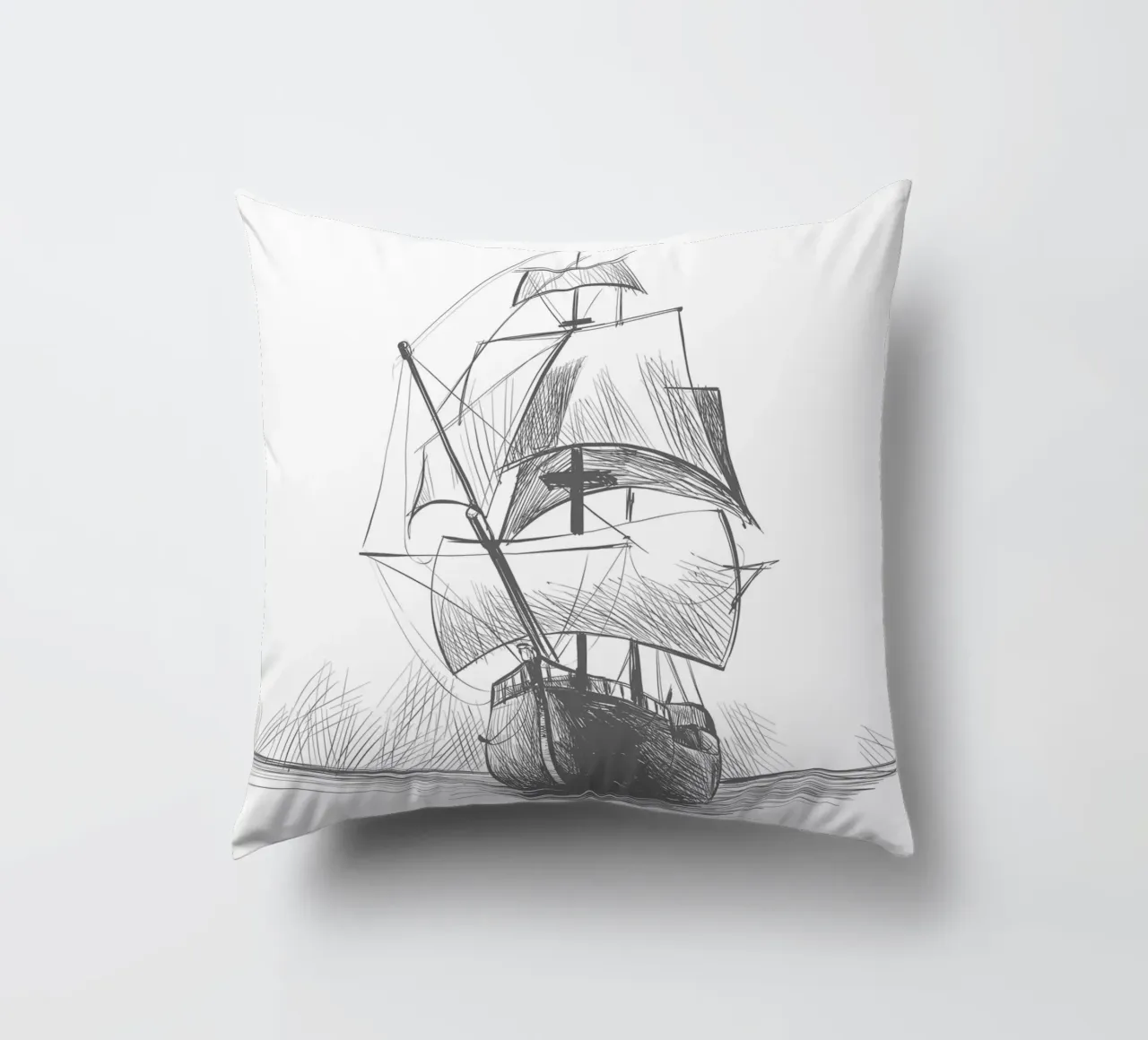 Sailing ship decorative cushion by Urban Art Draw