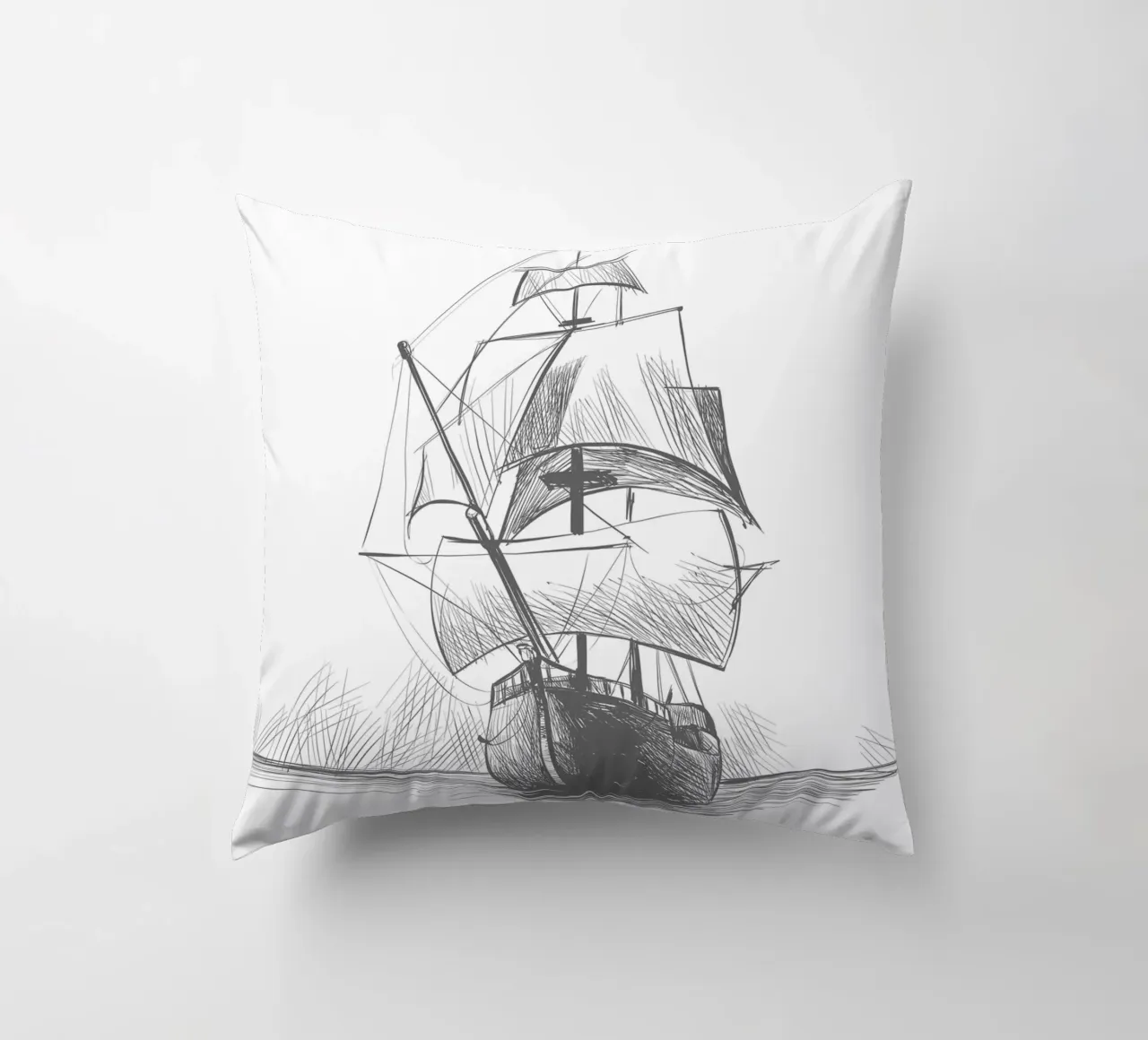 Sailing ship decorative cushion by Urban Art Draw
