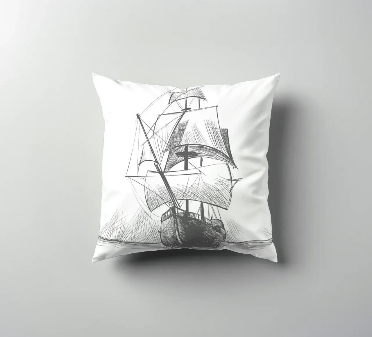 Sailing ship decorative cushion by Urban Art Draw