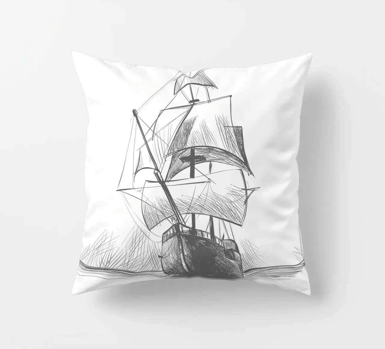 Sailing ship decorative cushion by Urban Art Draw