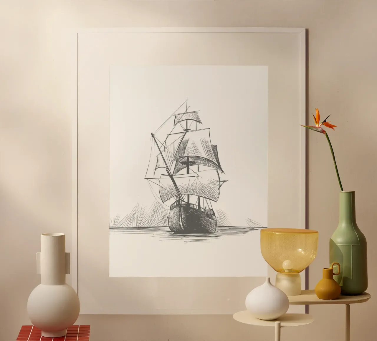 Nave a vela poster con telaio in alluminio da Urban Art Draw