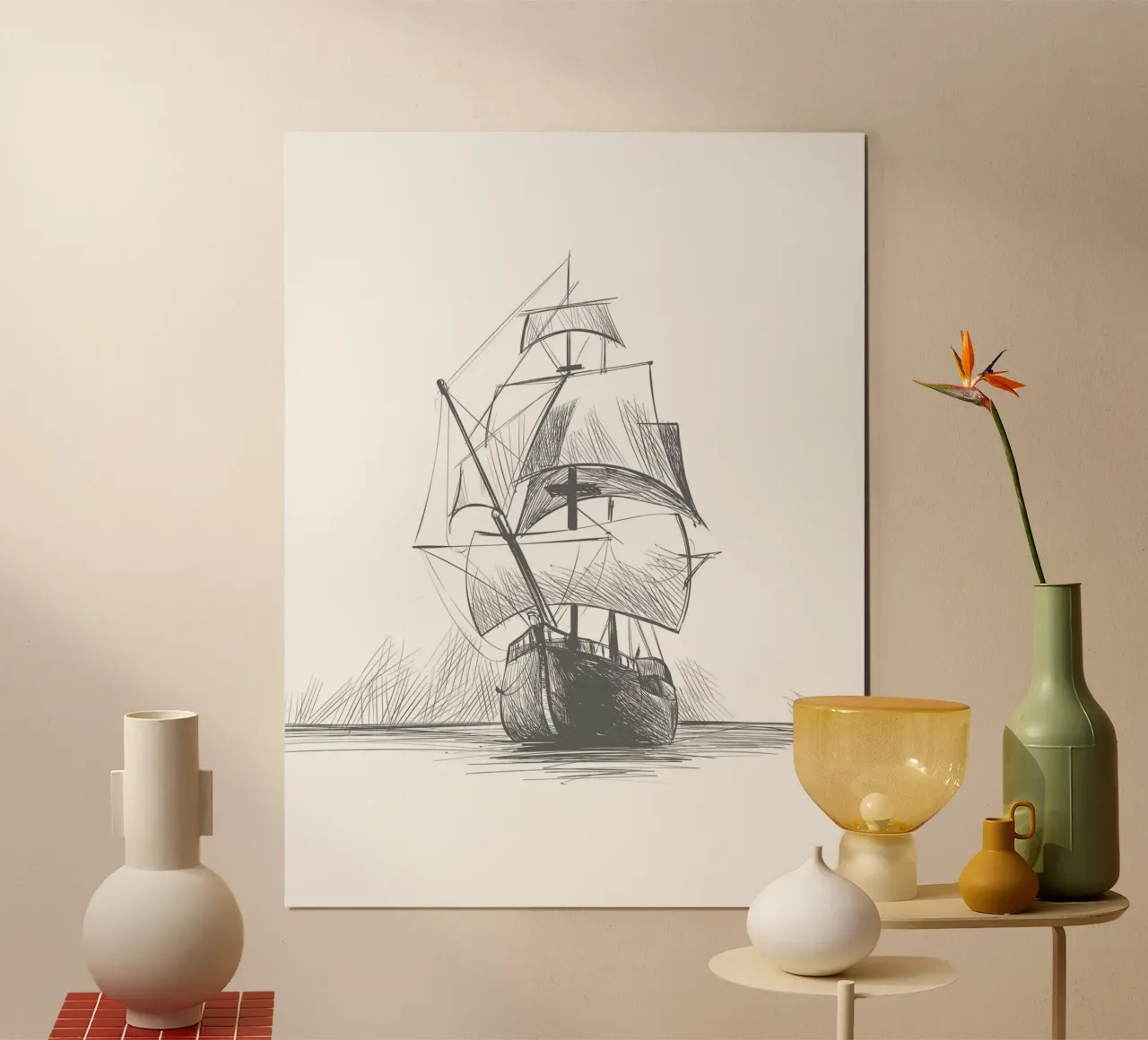 Nave a vela poster con telaio in alluminio da Urban Art Draw