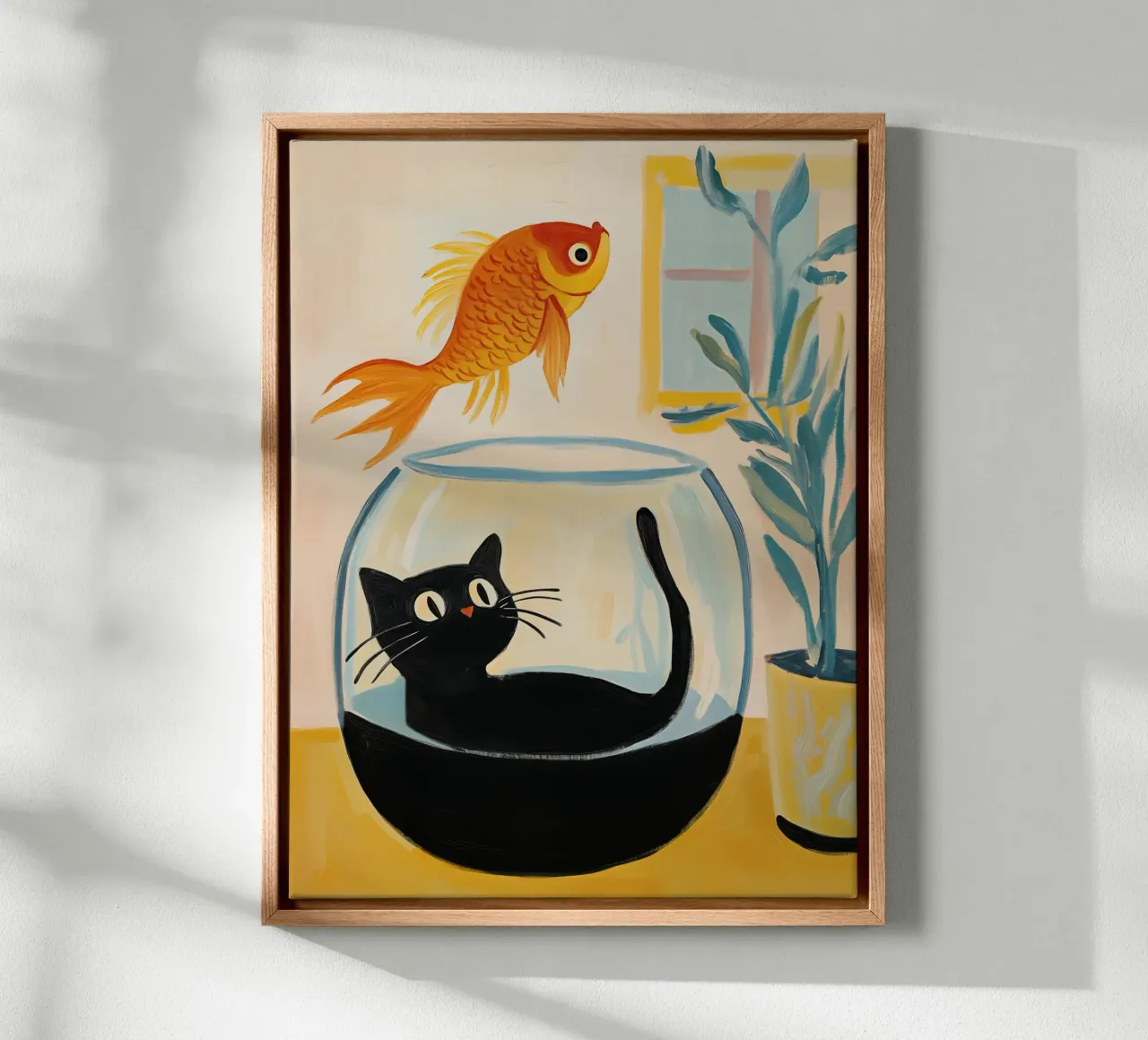 The cat in the goldfish bowl | A change of perspective canvas with Floater frame by Autofocus